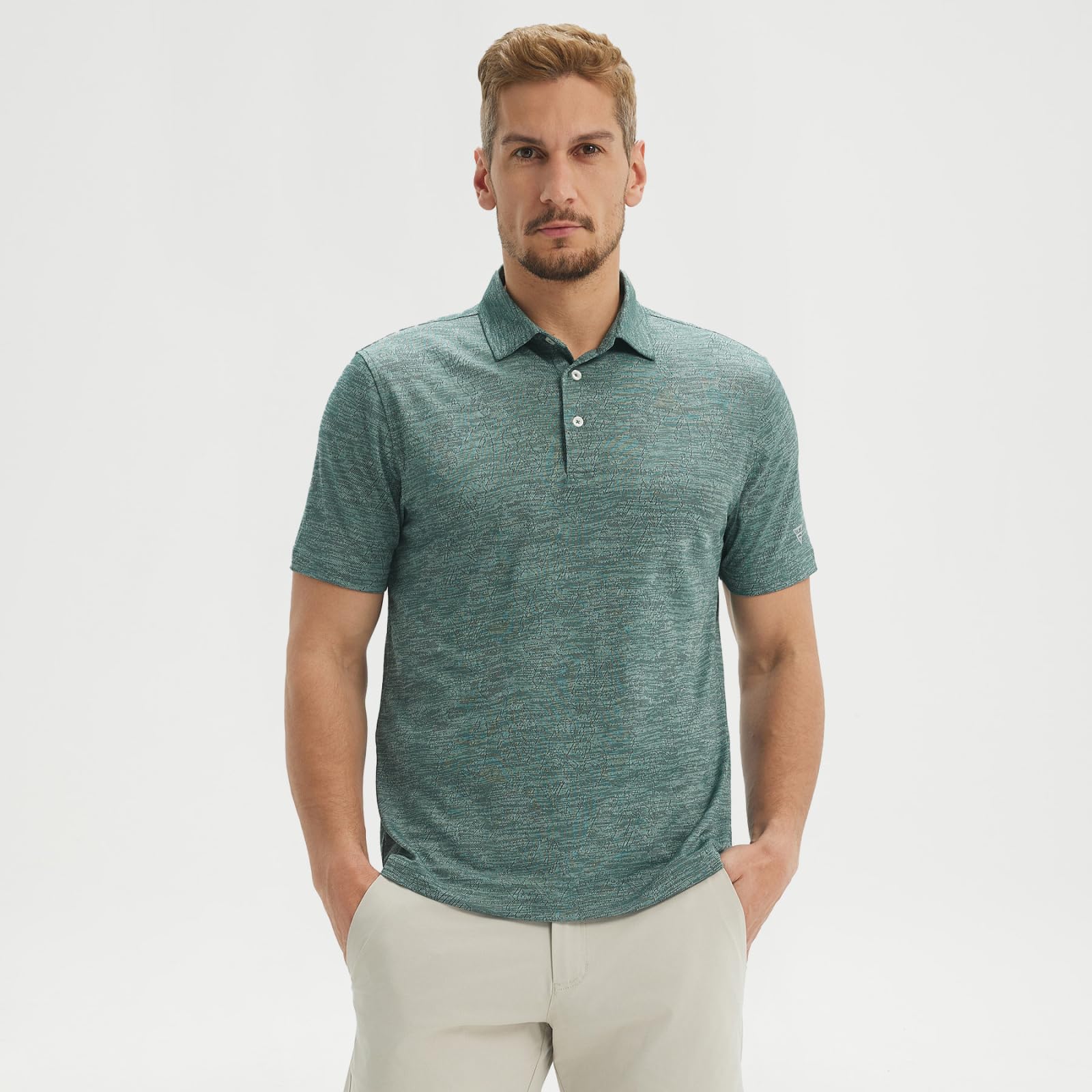 M MAELREG Short Sleeve Golf Shirts for Men Moisture Wicking Performance Lightweight Jacquard 3 Button Polo Shirts for Men