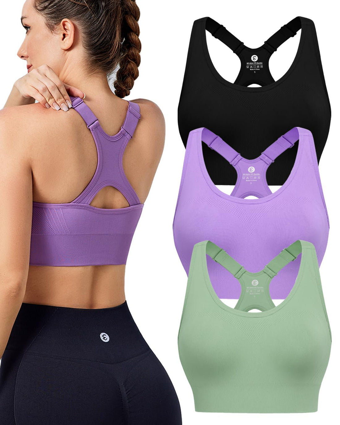 Evercute High Impact Sports Bras for Women 3/4/5 Pack, Adjustable Straps Padded Supportive Seamless Racerback Running Bras