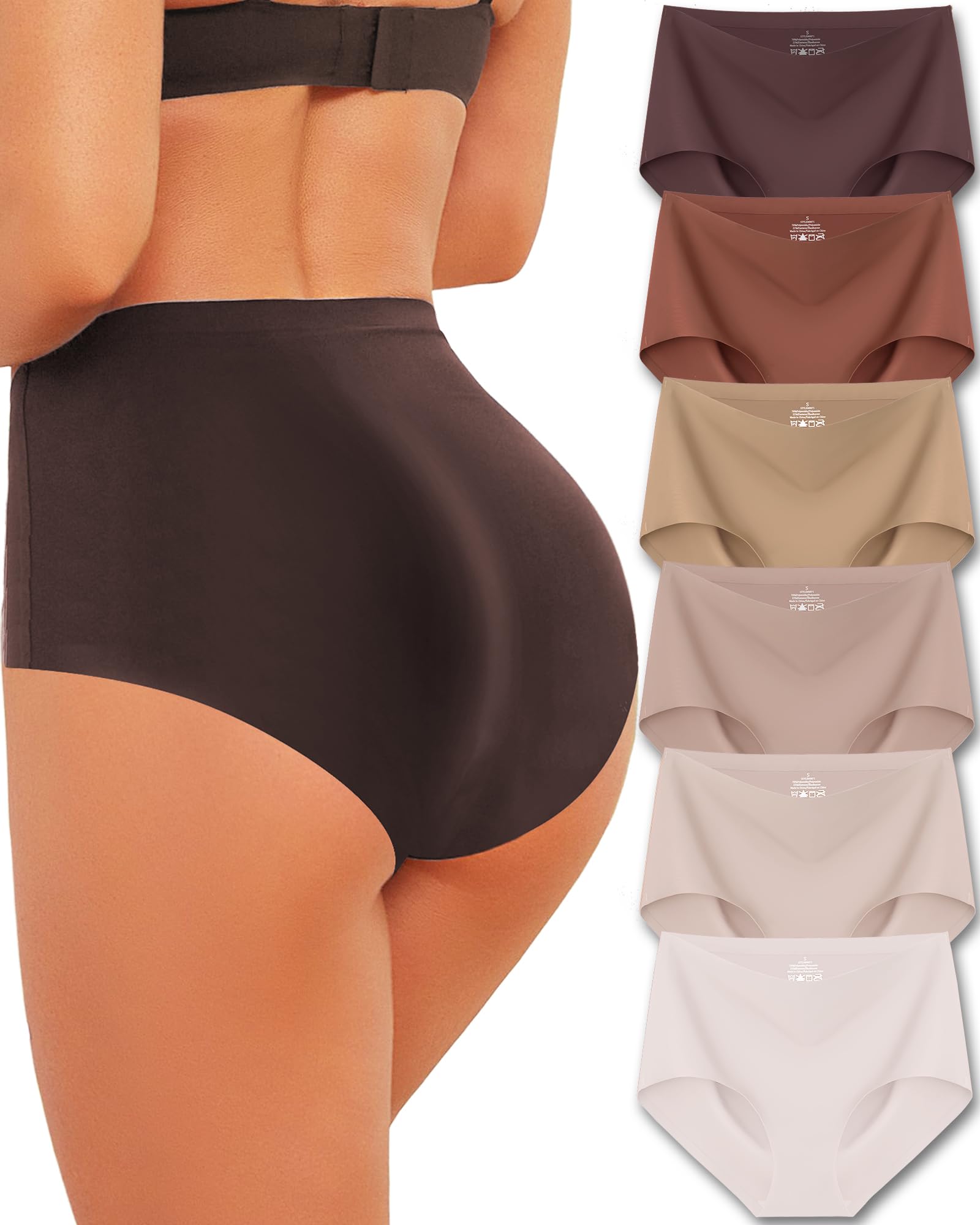 High Waisted Seamless Underwear for Women Full Coverage Hiphugger High Rise Silky No Show Briefs Panties 6 Pack