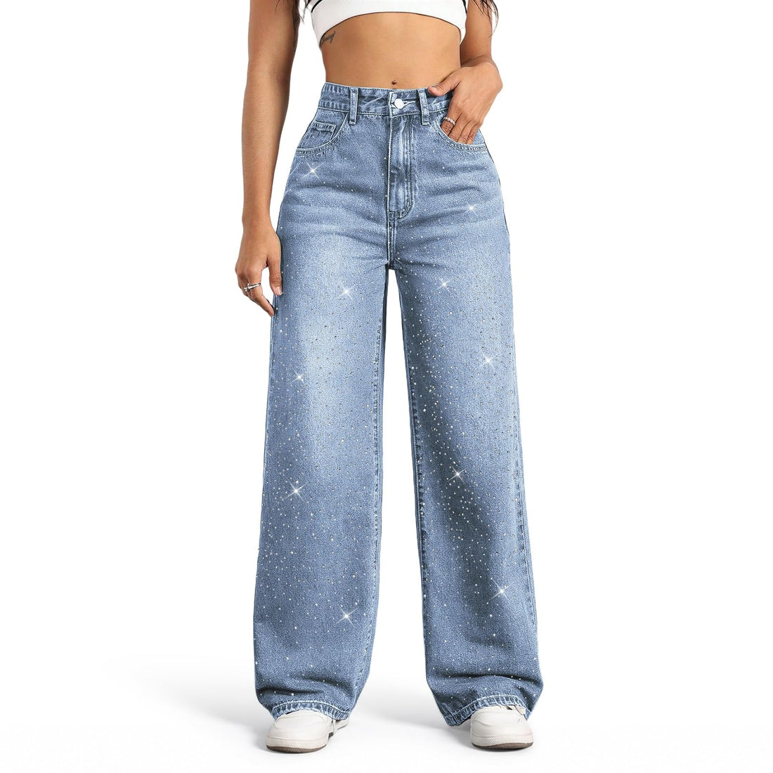 Straight Leg Jeans for Women,High Waisted Wide Leg Loose Stretchy Boyfriend Denim Pants Baggy Jeans for Women