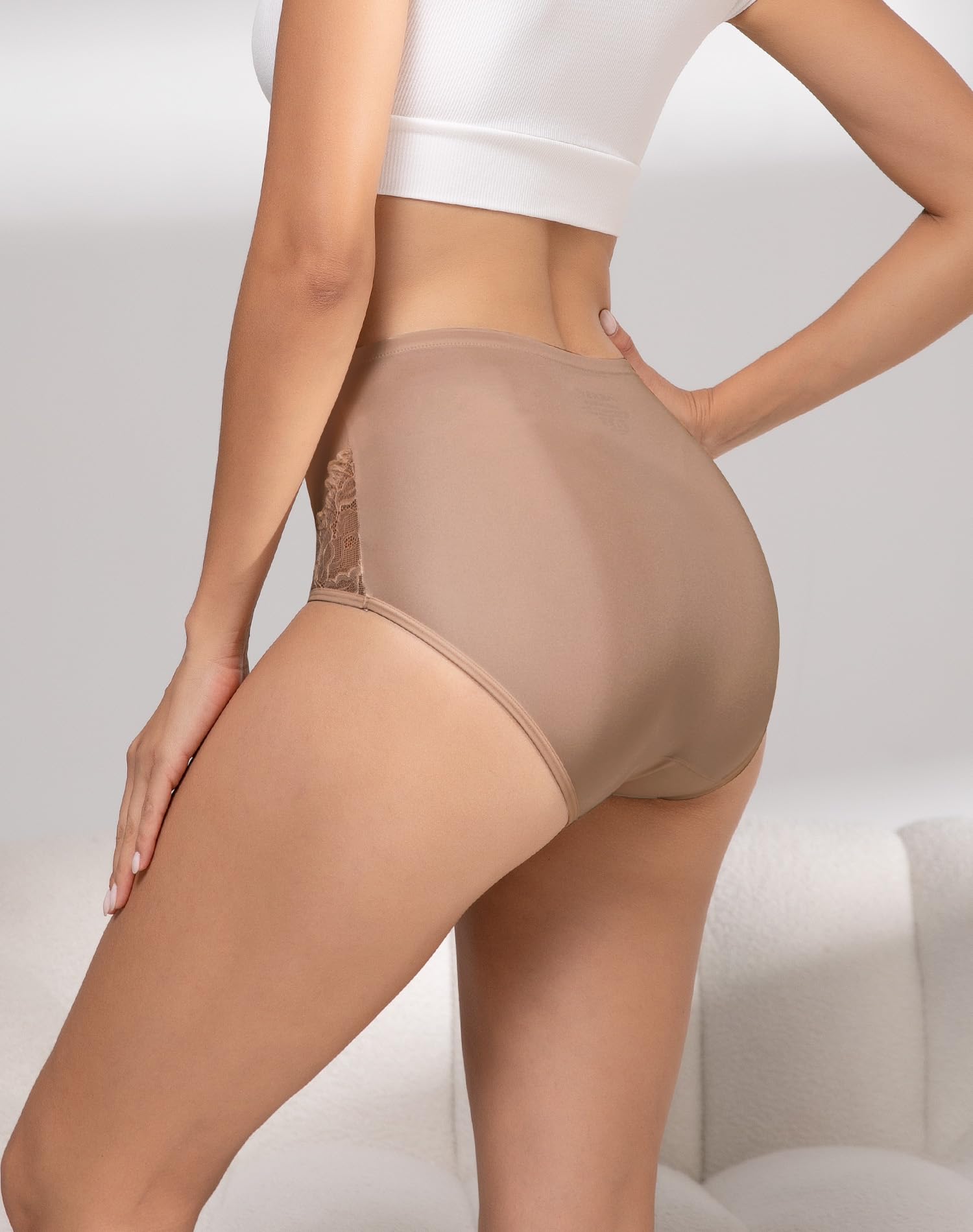 INNERSY Women's Lace Underwear Full Coverage Briefs 4 Pack | High Waisted Panties, Lightweight Stretch Nylon Blend, Quick-dry, Silky-Smooth, Breathable, Soft Cotton Crotch
