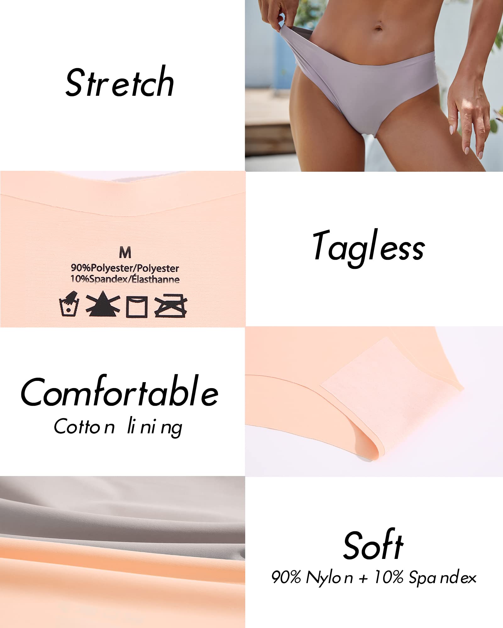 Women’s Seamless Bikini Panties Soft Stretch Invisibles Briefs No Show Hipster Underwear cheeky 9 pack XS-L