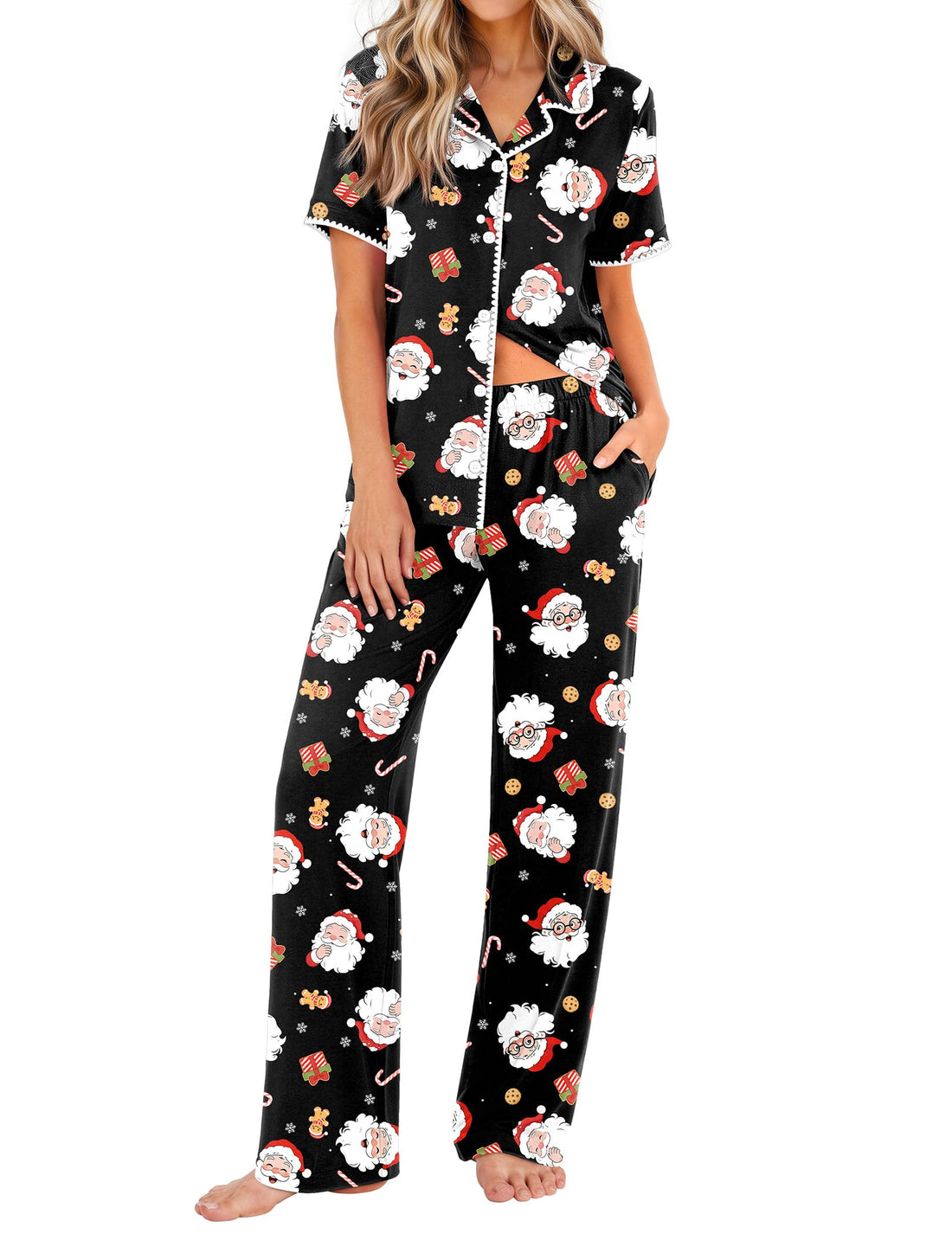 Ekouaer Womens Pajamas Set Button Down Loungewear Short Sleeve Pants Pjs