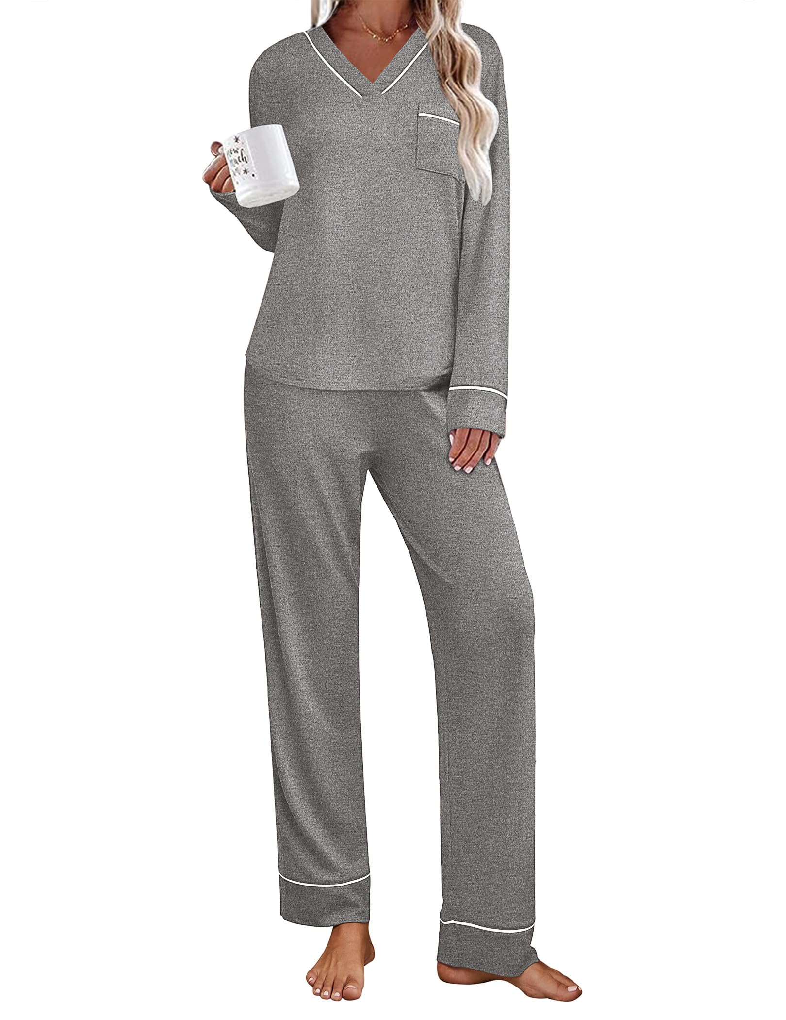Ekouaer Womens Pajamas Sets 2 Piece PJs Long Sleeve Sleepwear Loungewear