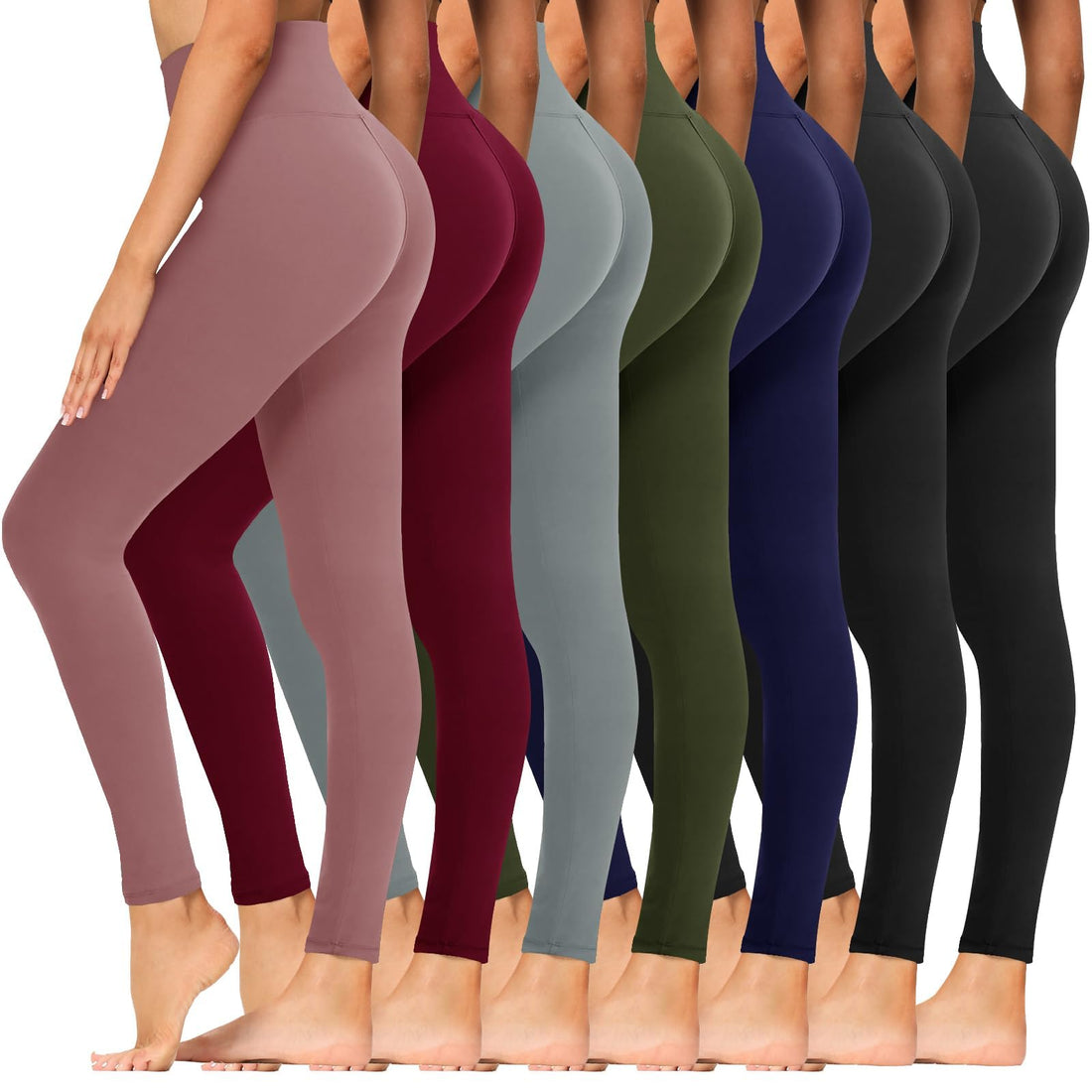 Syrinx 7 Pack Leggings for Women - High Waisted Tummy Control Soft Yoga Pants for Workout Running