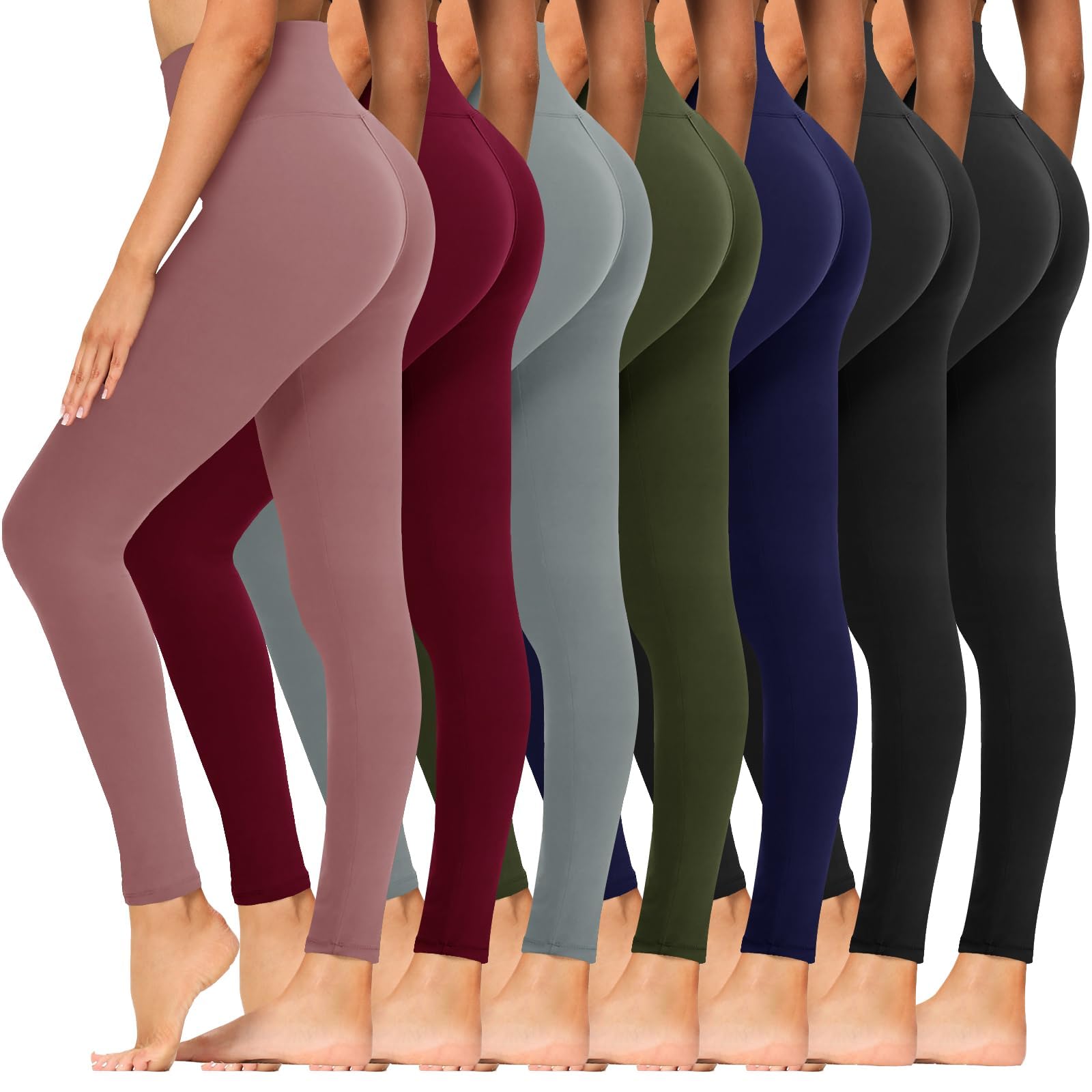 Syrinx 7 Pack Leggings for Women - High Waisted Tummy Control Soft Yoga Pants for Workout Running