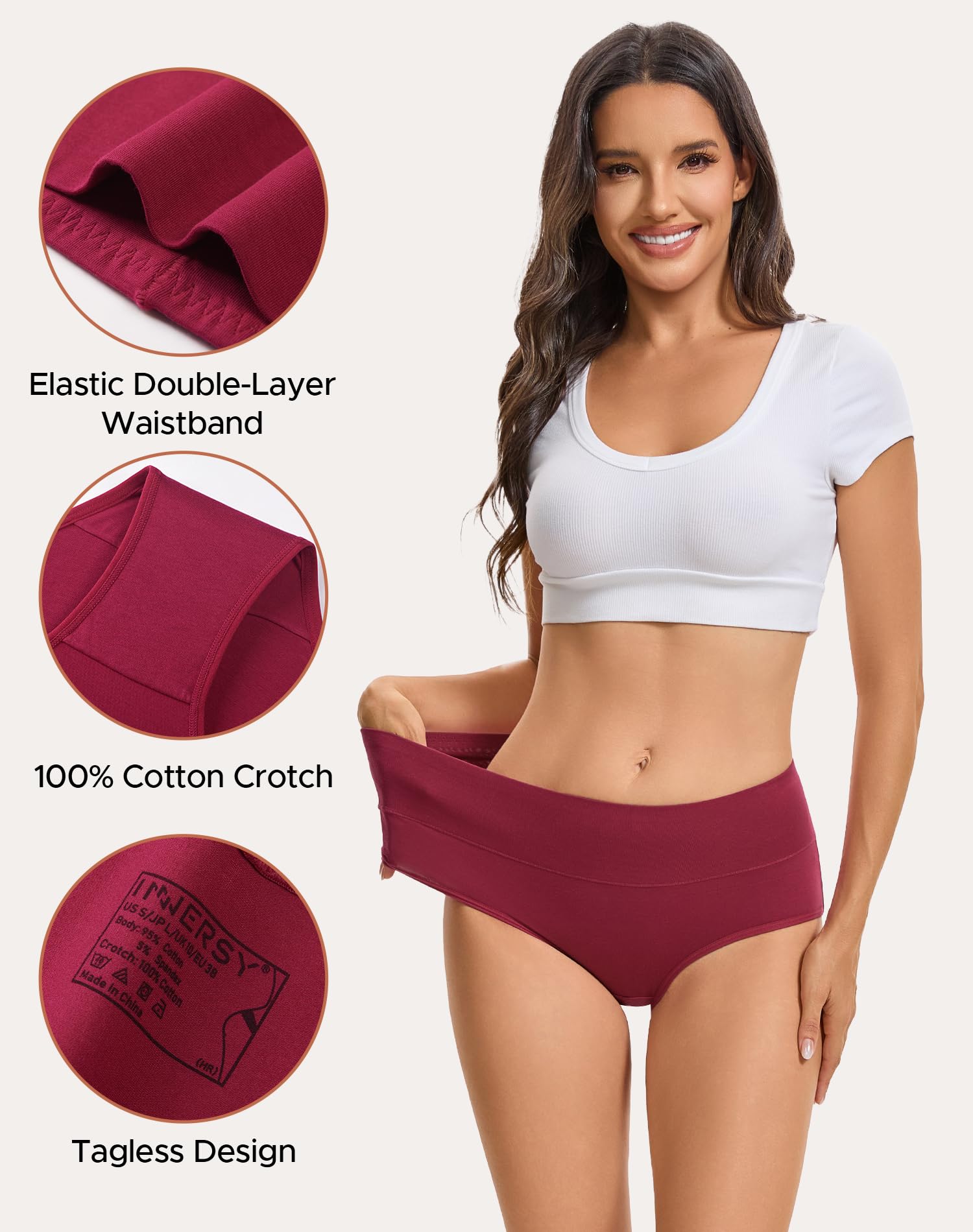 INNERSY Women's Cotton Underwear High Waist Ladies Briefs Full Coverage Panties 4-Pack