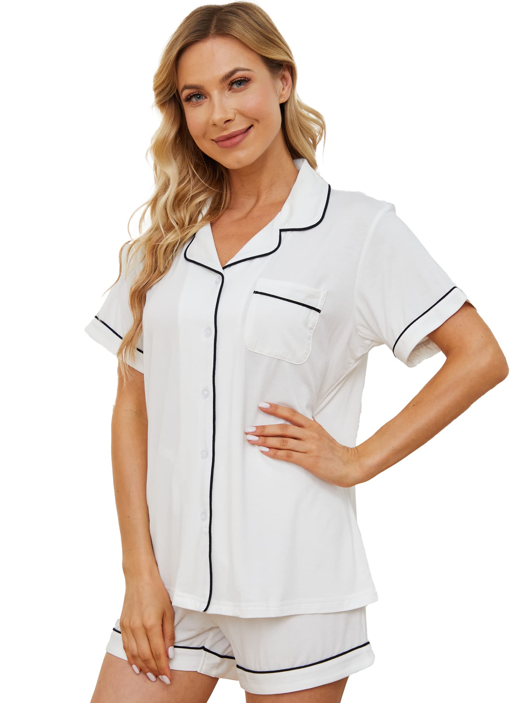 Womens Pajama Sets Short Sleeve Sleepwear Soft Button Down Nightwear Lounge Pj Set XS-XXL