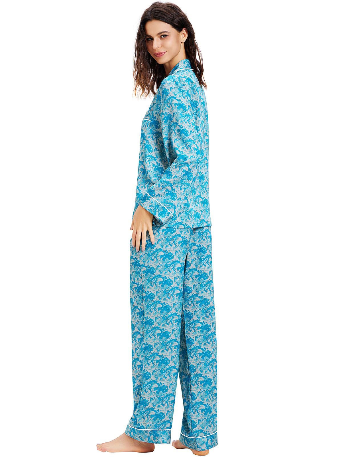 Lonxu Womens Satin Pajama Set Button Down Sleepwear Long Pj XS-3XL