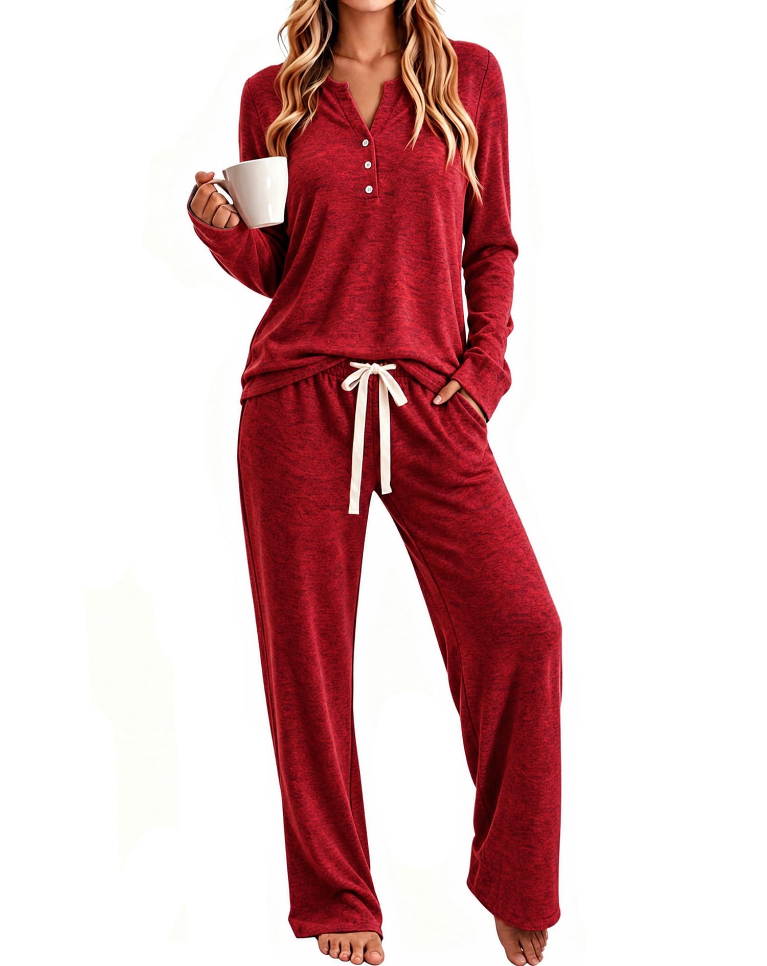 Womens Pajamas Set Long Sleeve Soft Loungewear 2 Pieces Fall&Winter