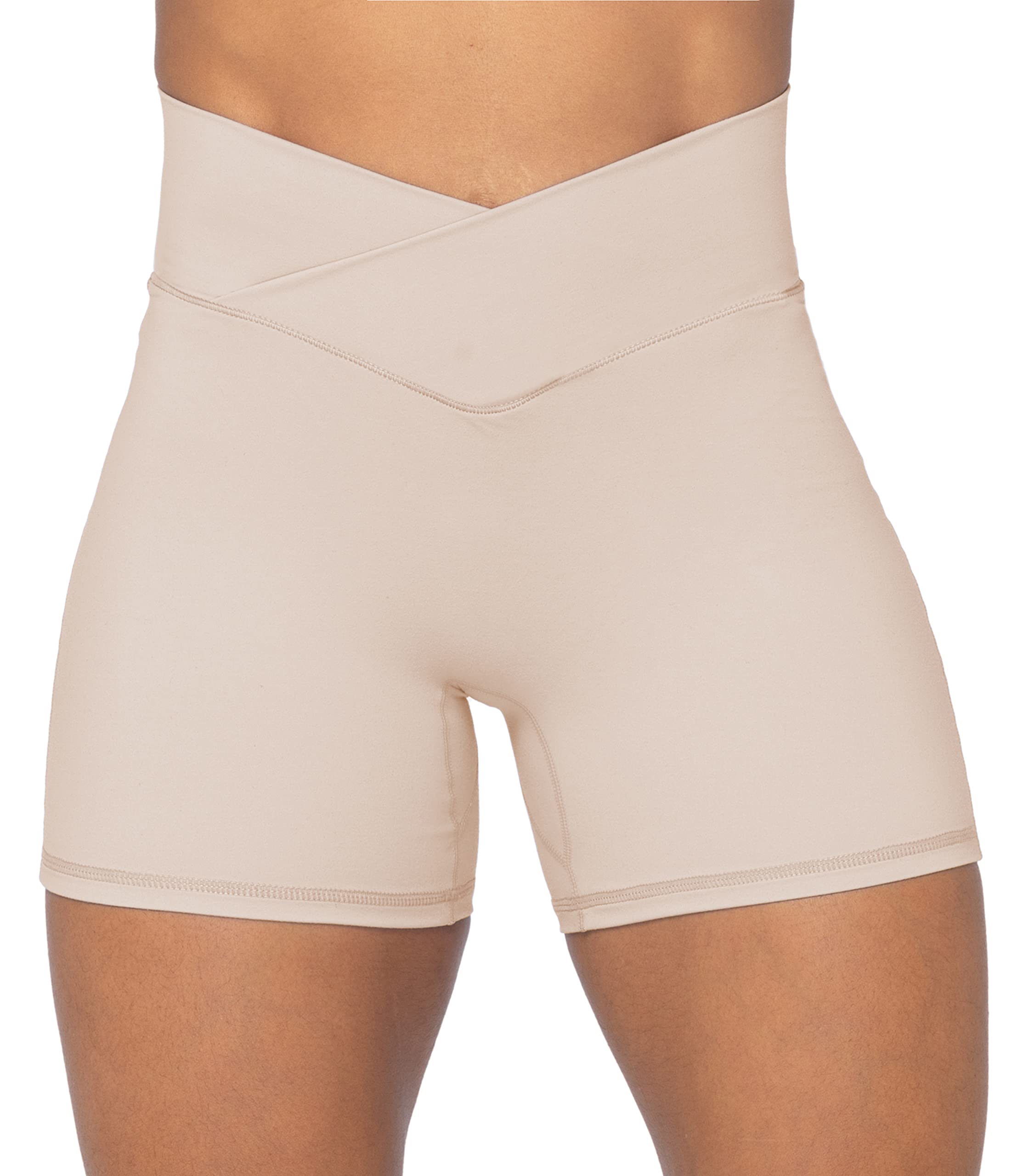 Sunzel Crossover Biker Shorts for Women, No Front Seam V High Waist Yoga Workout Gym Shorts with Tummy Control | 4 Or 6-Inch Inseam, High Waisted, Tummy Control, Crossover Waist, Buttery Soft, No Front Seam, Squat Proof, Compression