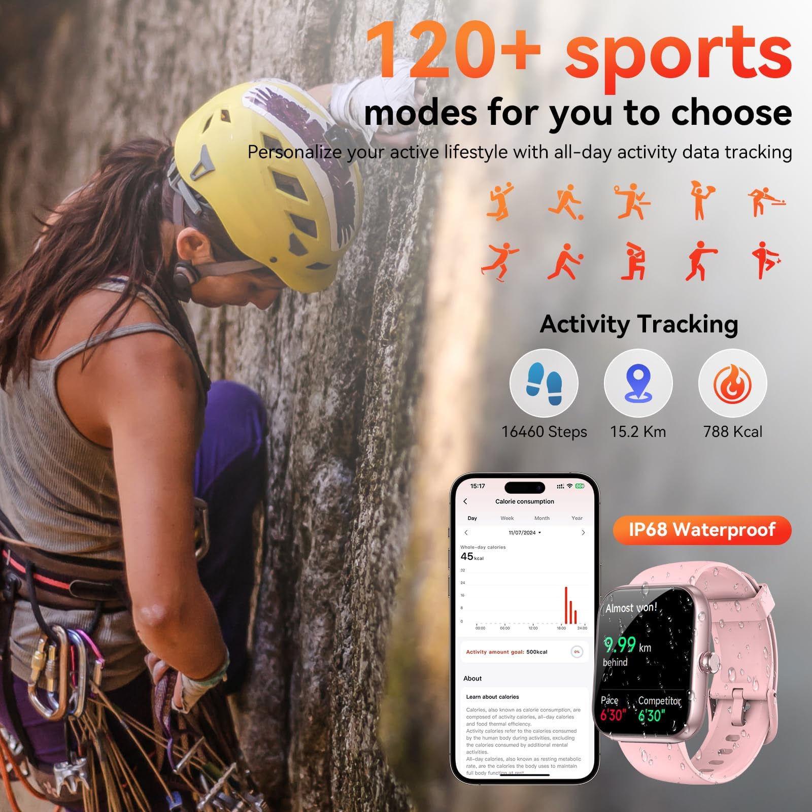 Smart Watch with Alexa Built-in, 1.83" HD Health Fitness Tracker, Bluetooth Calls/Notifications, 120+ Sports Modes, 24/7 Heart Rate/Sleep Tracking, IP68 Waterproof for iPhone and Android (Black)