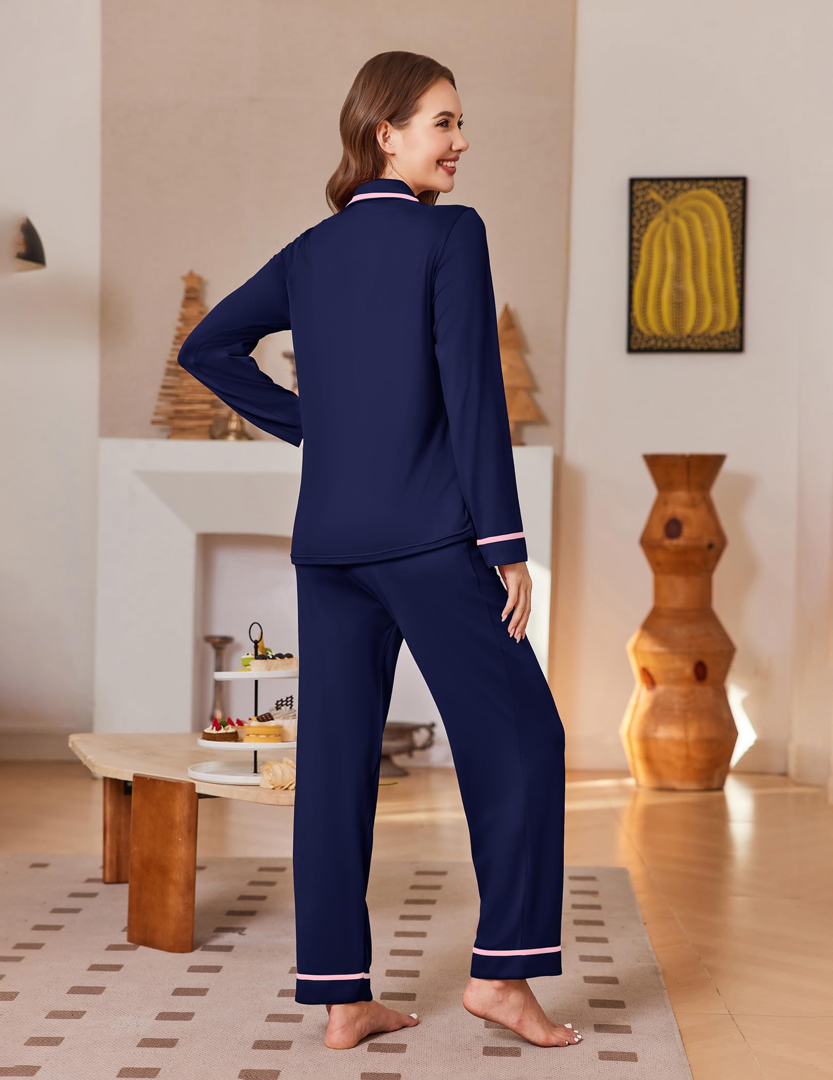 Ekouaer Womens Pajama Sets Long Sleeve Button Down Lounge Sets with Pockets