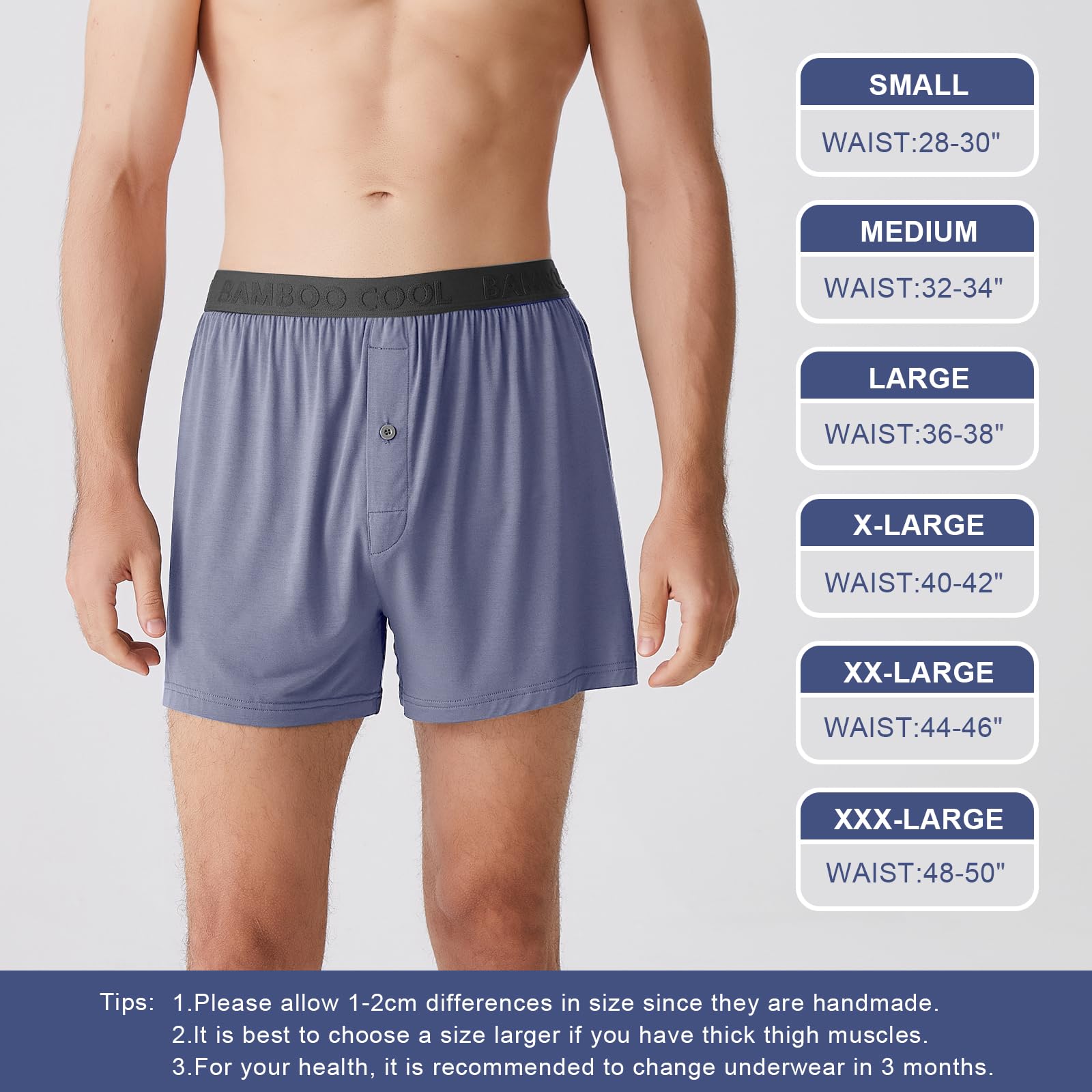 BAMBOO COOL Mens Boxer Shorts Underwear Soft Comfortable Breathable Knit Boxers Short for Men (3 or 5 Pack)