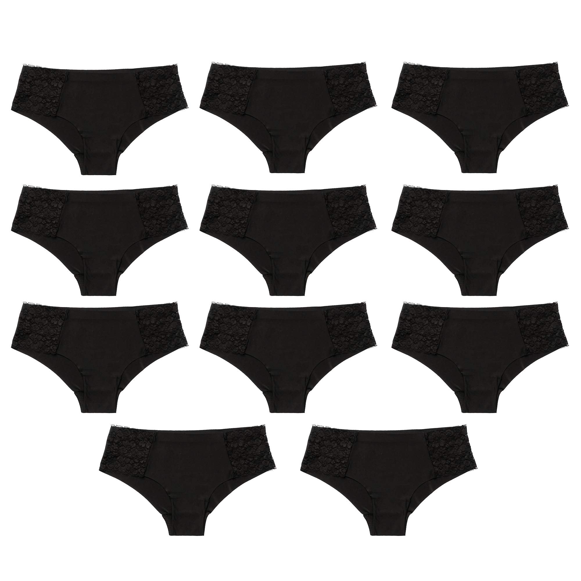 Pretty Sweet Intimates Women’s Seamless Cheeky Bikini Underwear, Pack of 10- Laser Cut, No Show Cheeky Panties with Lace