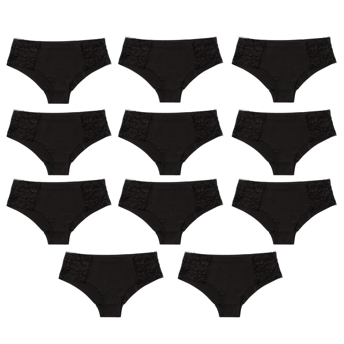 Pretty Sweet Intimates Women’s Seamless Cheeky Bikini Underwear, Pack of 10- Laser Cut, No Show Cheeky Panties with Lace