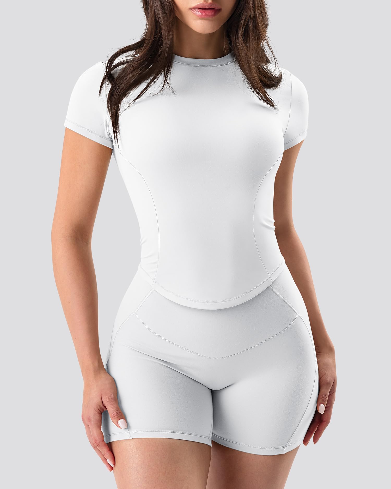GYM RAINBOW Short Sleeve Workout Tops for Women, Cropped Workout Shirts Slim Fit Crew Neck Athletic Gym Running T Shirts