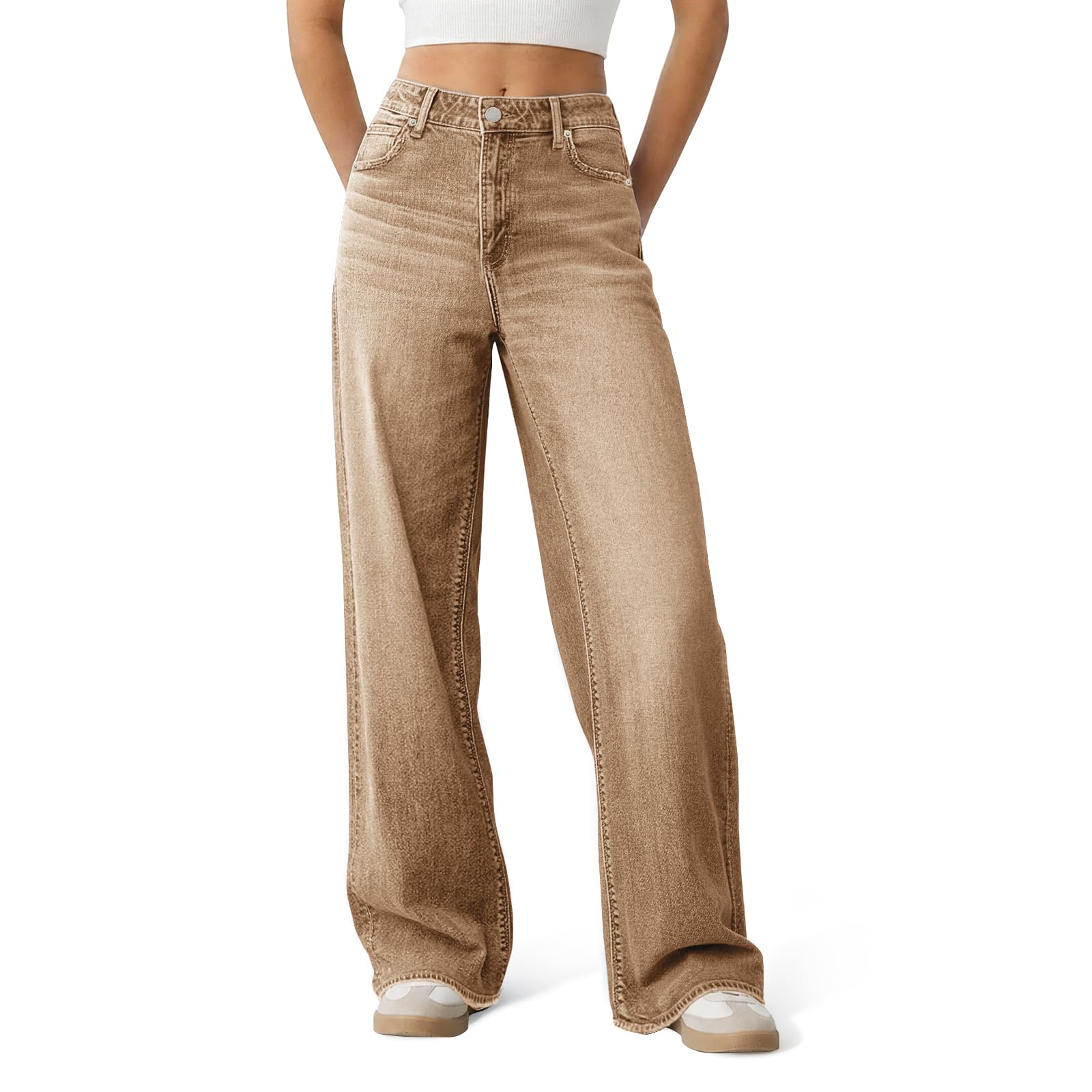 Women's Wide Leg Jeans High Waisted Baggy Straight Leg Loose Stretchy Casual Denim Pants