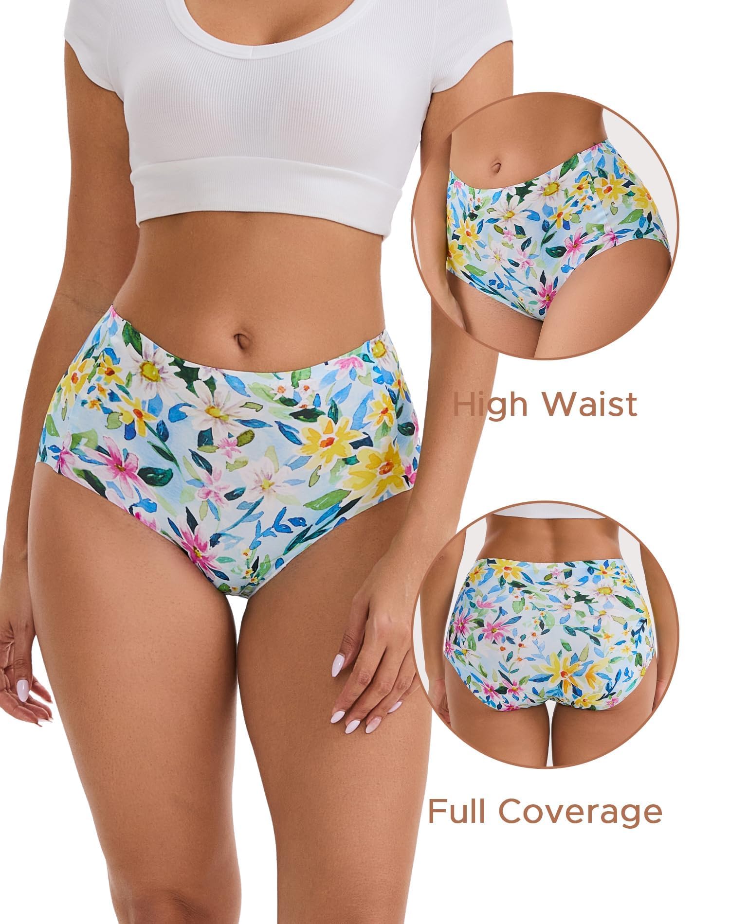 INNERSY Women's High Waist Seamless Underwear No Show Panties Full Coverage Briefs 3-Pack