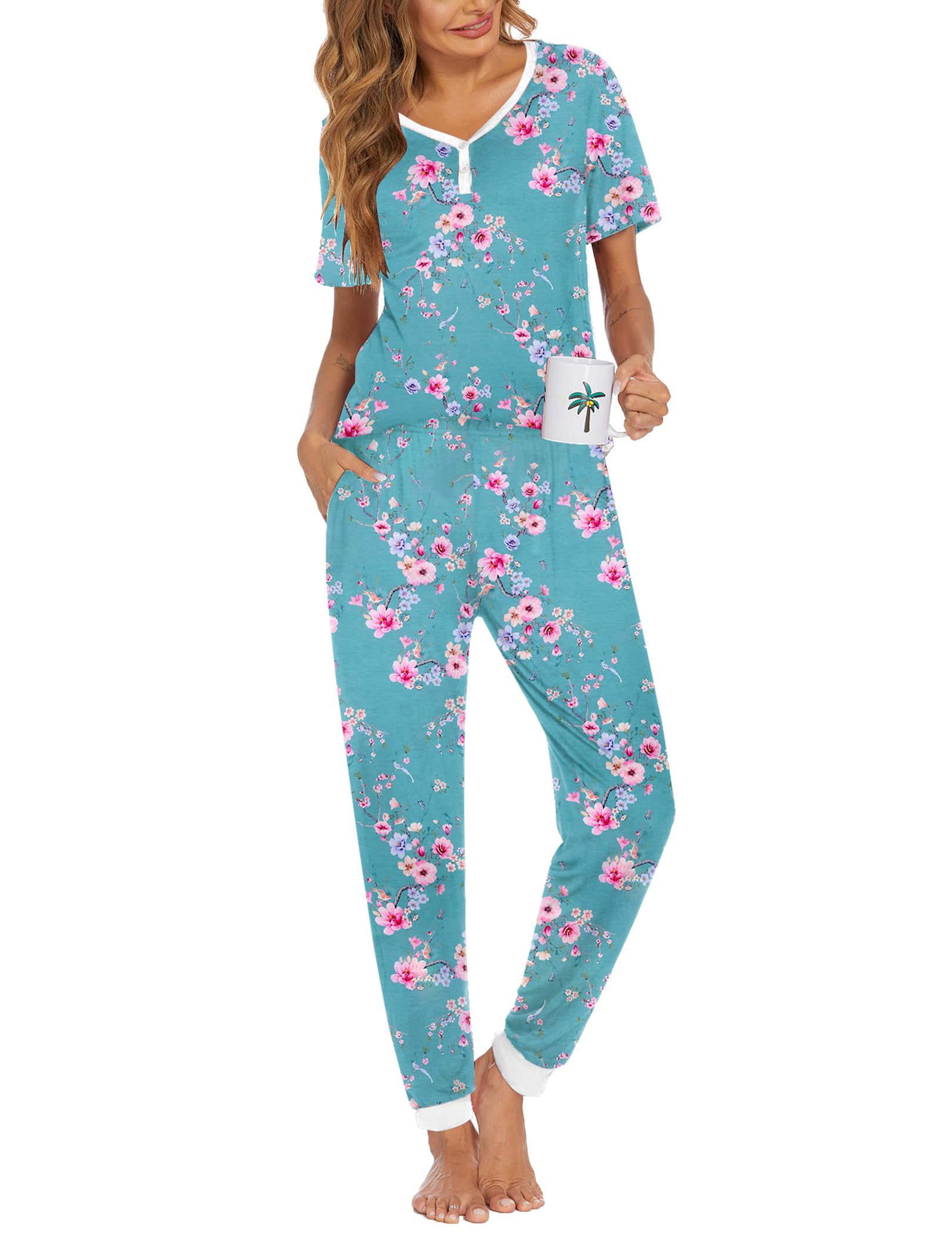 Ekouaer Pajamas for Women Set 2 Piece Fall Sleepwear with Pockets