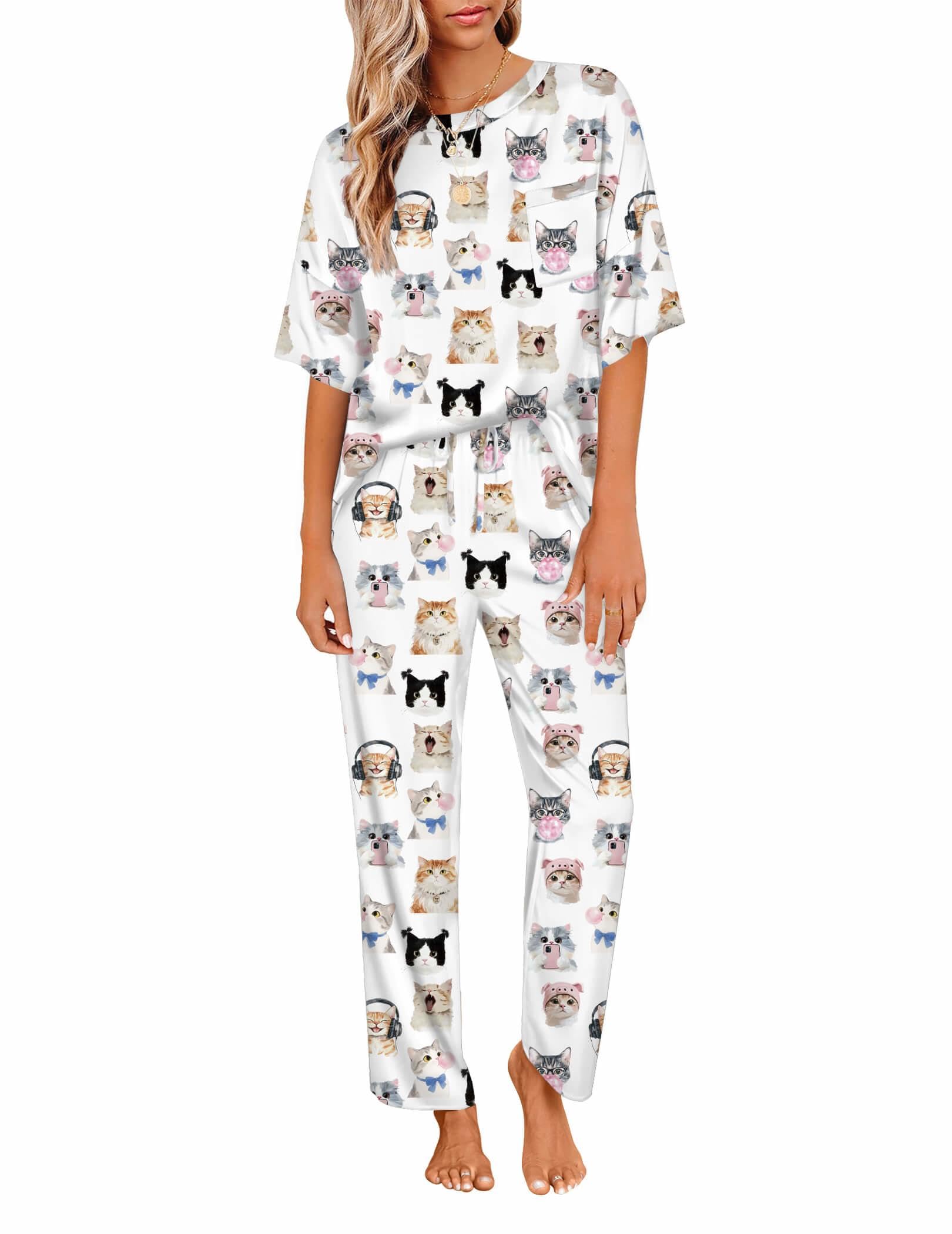 Ekouaer Pajamas for Women Set Silky Satin 2 Piece Lounge Sets with Pockets