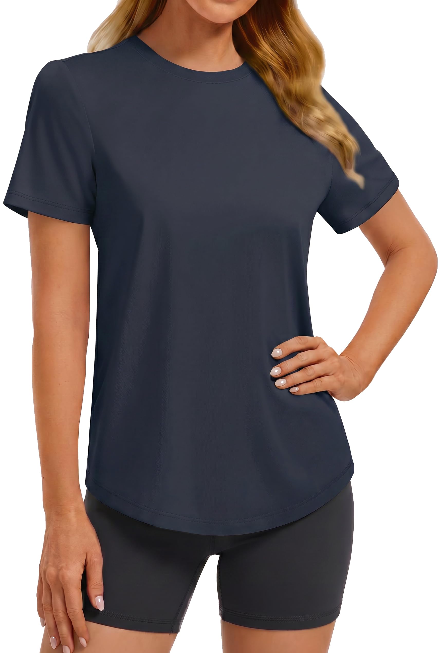 PINSPARK Soft Workout Tops for Women UPF 50+ Sun Protection Shirt Quick Dry Athletic Running Hiking Travel Basic Tee Shirts