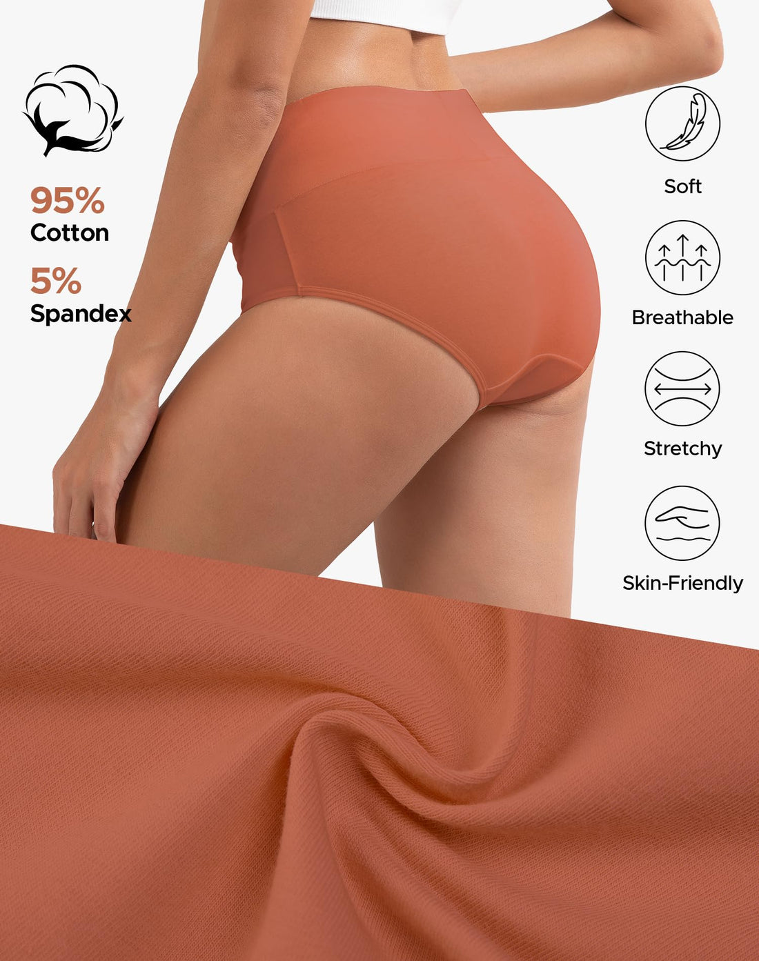 INNERSY Women's Cotton Underwear High Waist Ladies Briefs Full Coverage Panties 4-Pack