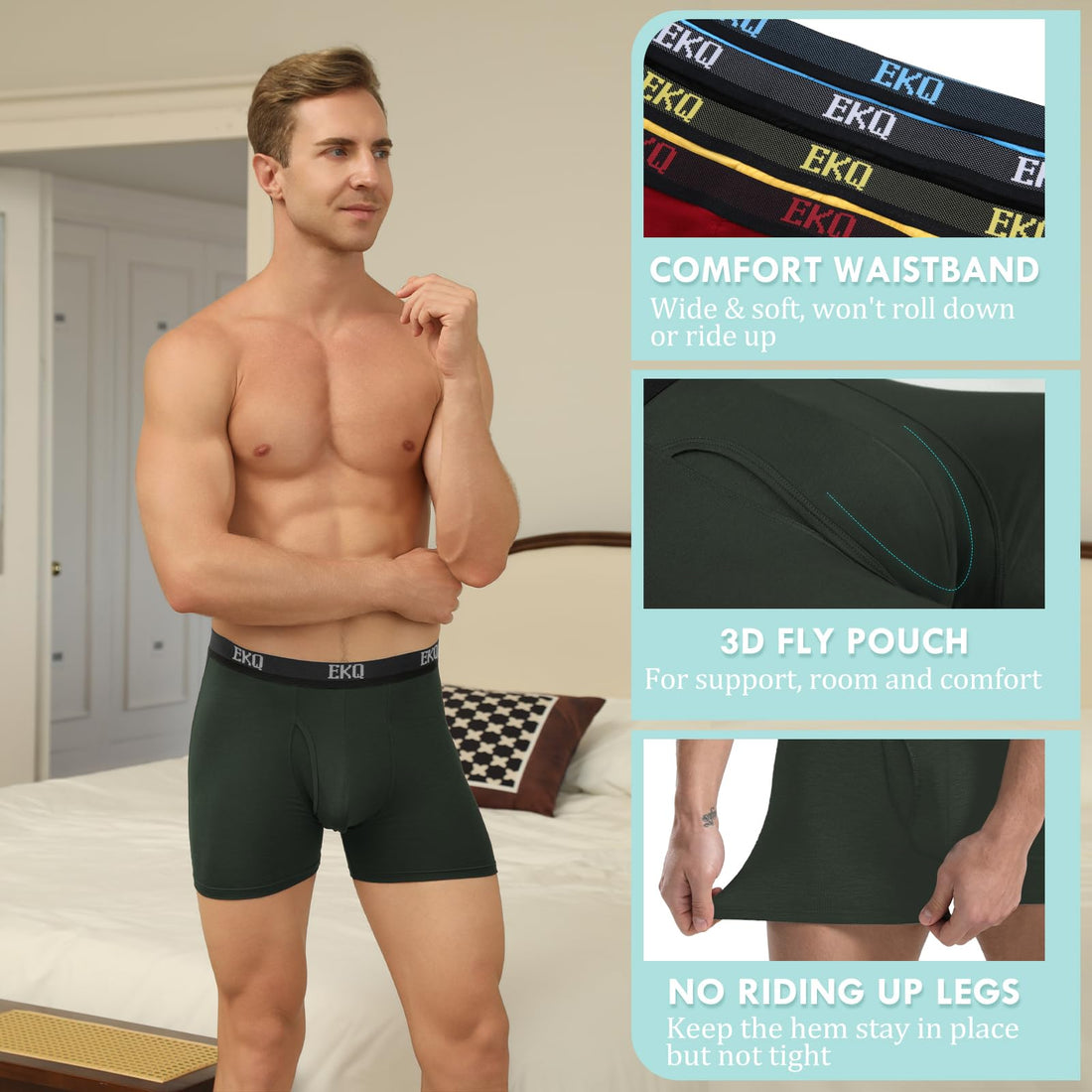 Mens Underwear Breathable Boxer Briefs 7 Pack Bamboo Rayon Boxers for Men Soft Stretchy Men's Underwear with Fly