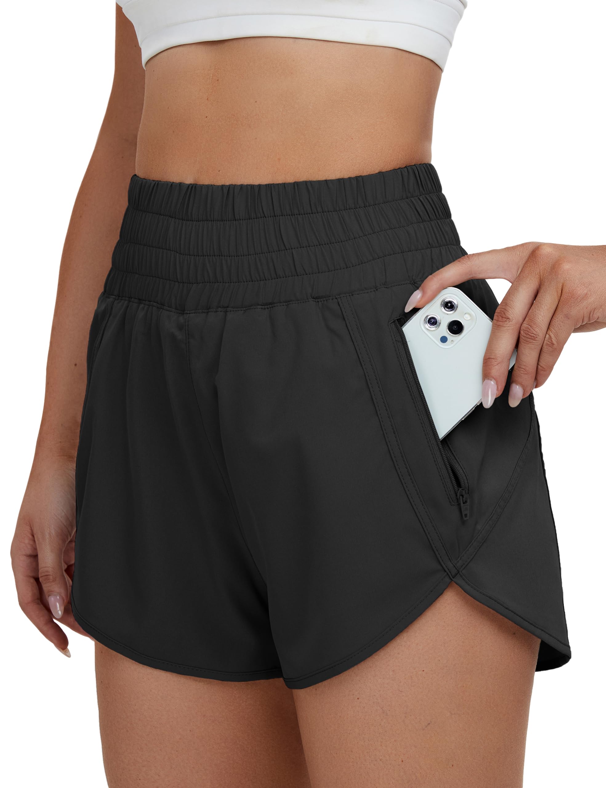 BMJL Women's Running Shorts Elastic High Waisted with Pockets, 2.5" Sporty Workout Quick Dry Athletic Shorts