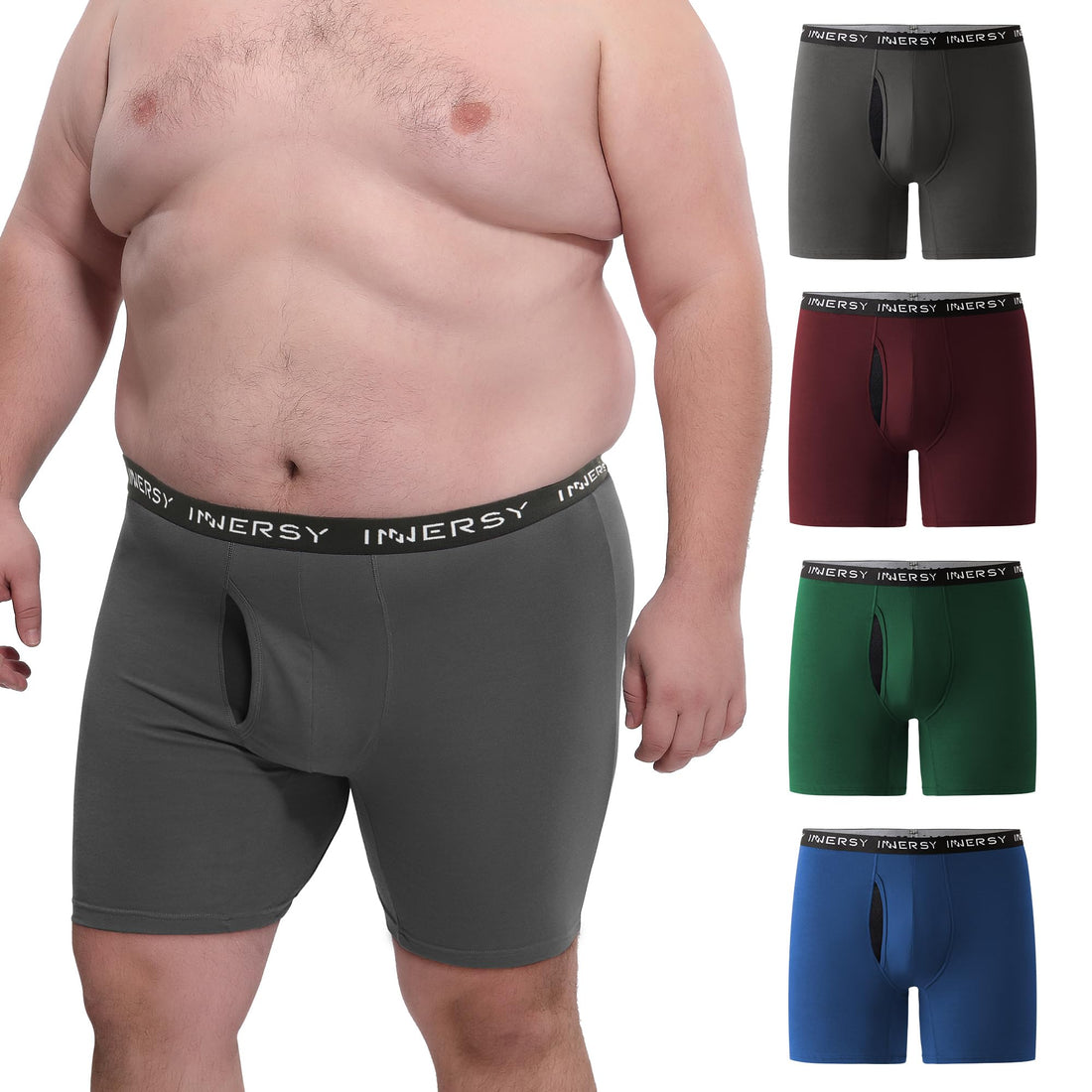 INNERSY Men's Big and Tall Boxer Briefs Cotton Moisture Wicking Underwear 4-Pack
