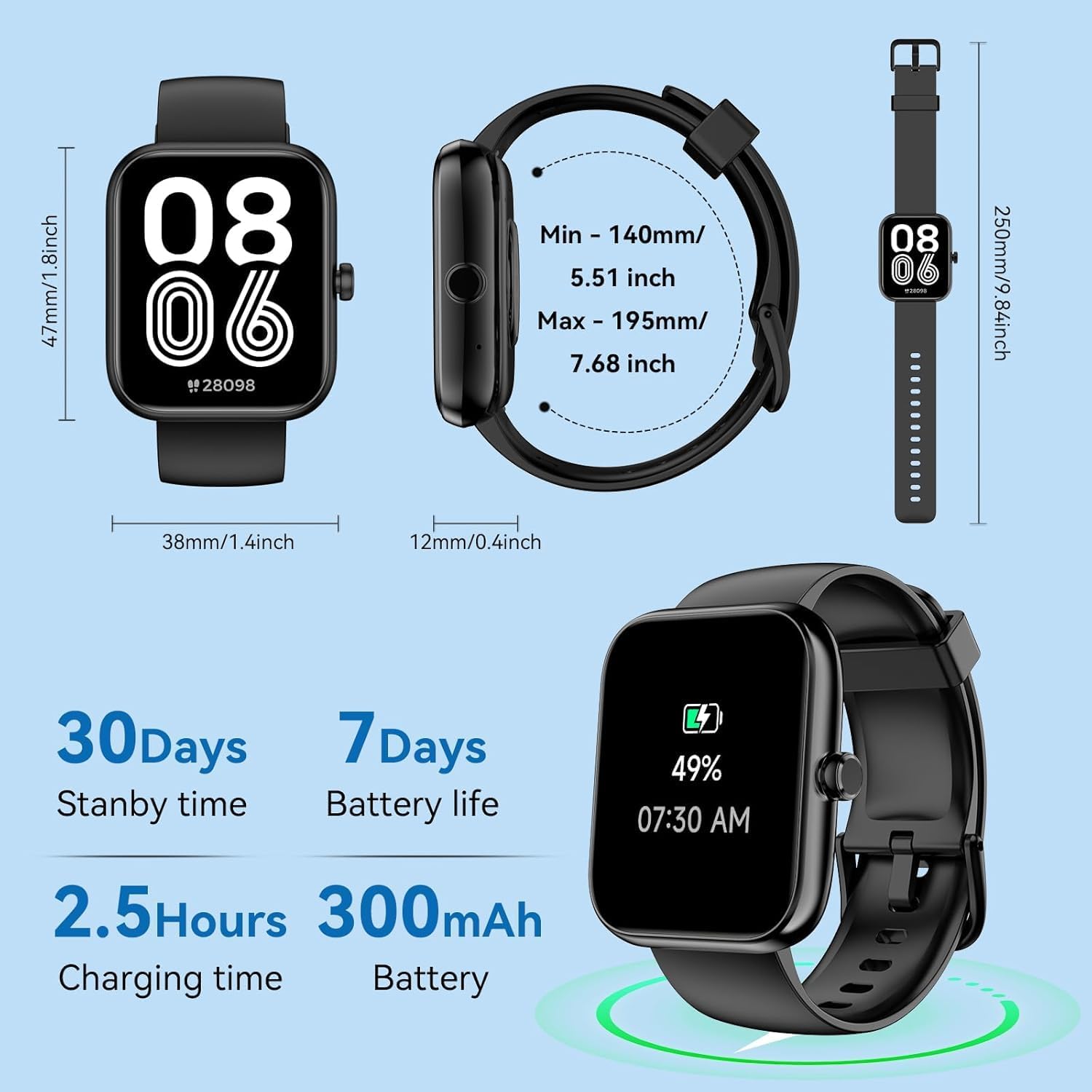 Smart Watch with Alexa Built-in, 1.83" HD Health Fitness Tracker, Bluetooth Calls/Notifications, 120+ Sports Modes, 24/7 Heart Rate/Sleep Tracking, IP68 Waterproof for iPhone and Android (Black)
