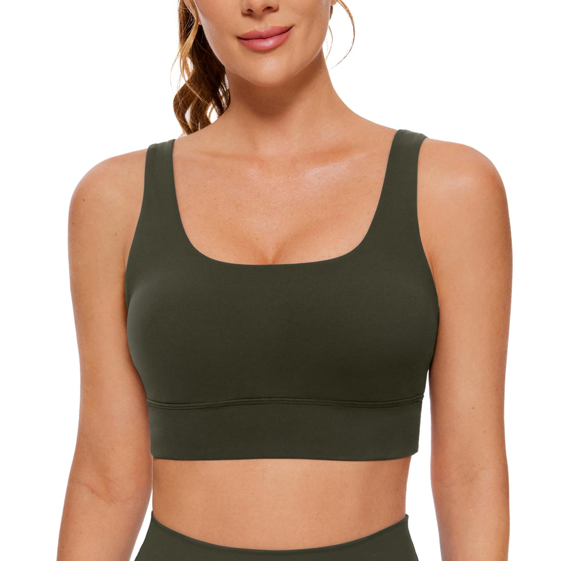CRZ YOGA Butterluxe U Back Sports Bras | Light Support, Removable Pads, Yoga, Extremely Soft, Longline, Scoop Neck, Wide Straps, for Women