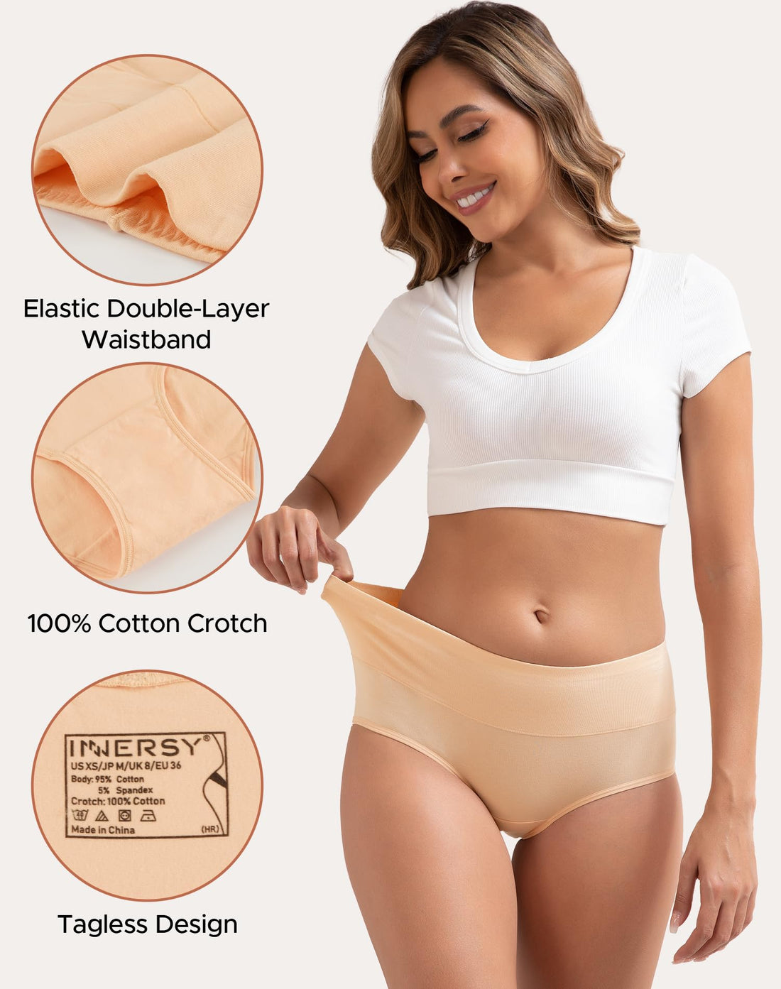 INNERSY Women's Cotton Underwear High Waist Ladies Briefs Full Coverage Panties 4-Pack