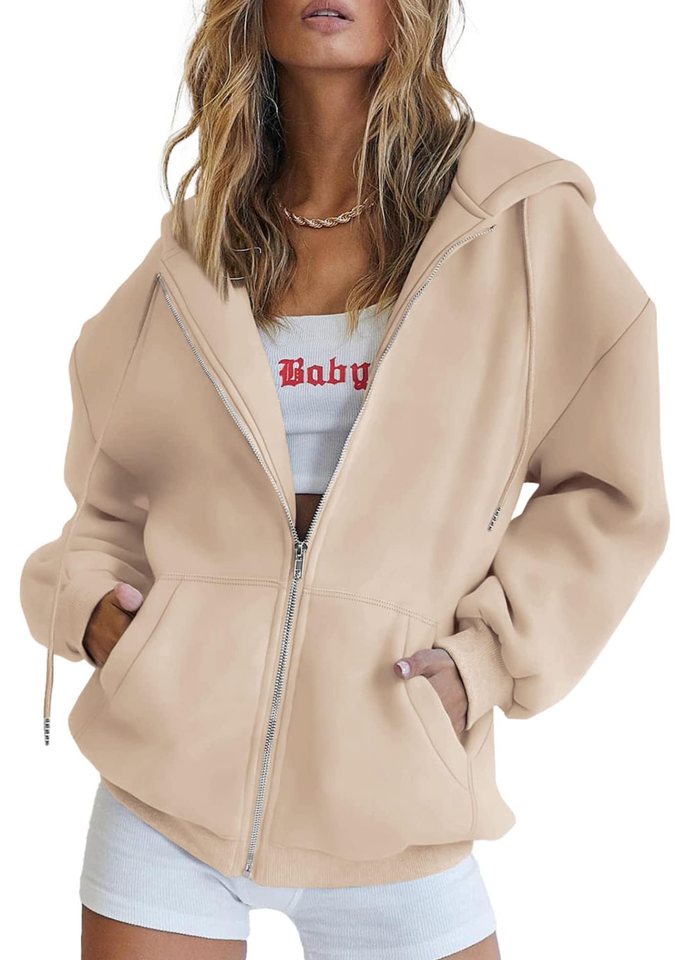 PRETTYGARDEN Women's Fall Zip Up Hoodies Sweatshirts | Comfy Fleece Lined, Long Sleeve Pockets, Drawstring Hooded, Loose Fit, Trendy Y2K, Track Jackets, Spring Winter Clothing