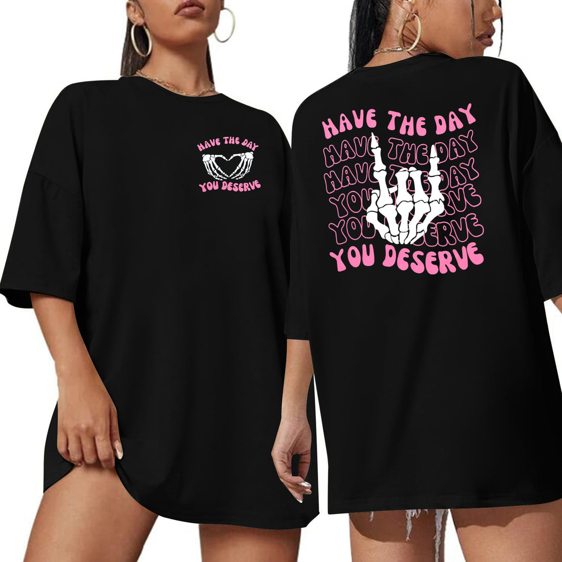 ASTANFY Oversized Tshirts for Women: Deserve Day Shirt Funny Skeleton Shirts Casual Oversized Graphic Tees Tops