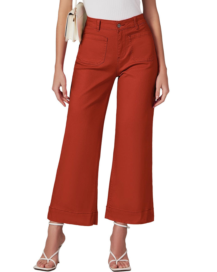 luvamia Wide Leg Jeans for Women Trendy High Waisted Flare Jeans Cropped Denim Pants Stretchy Baggy with Patch Pockets