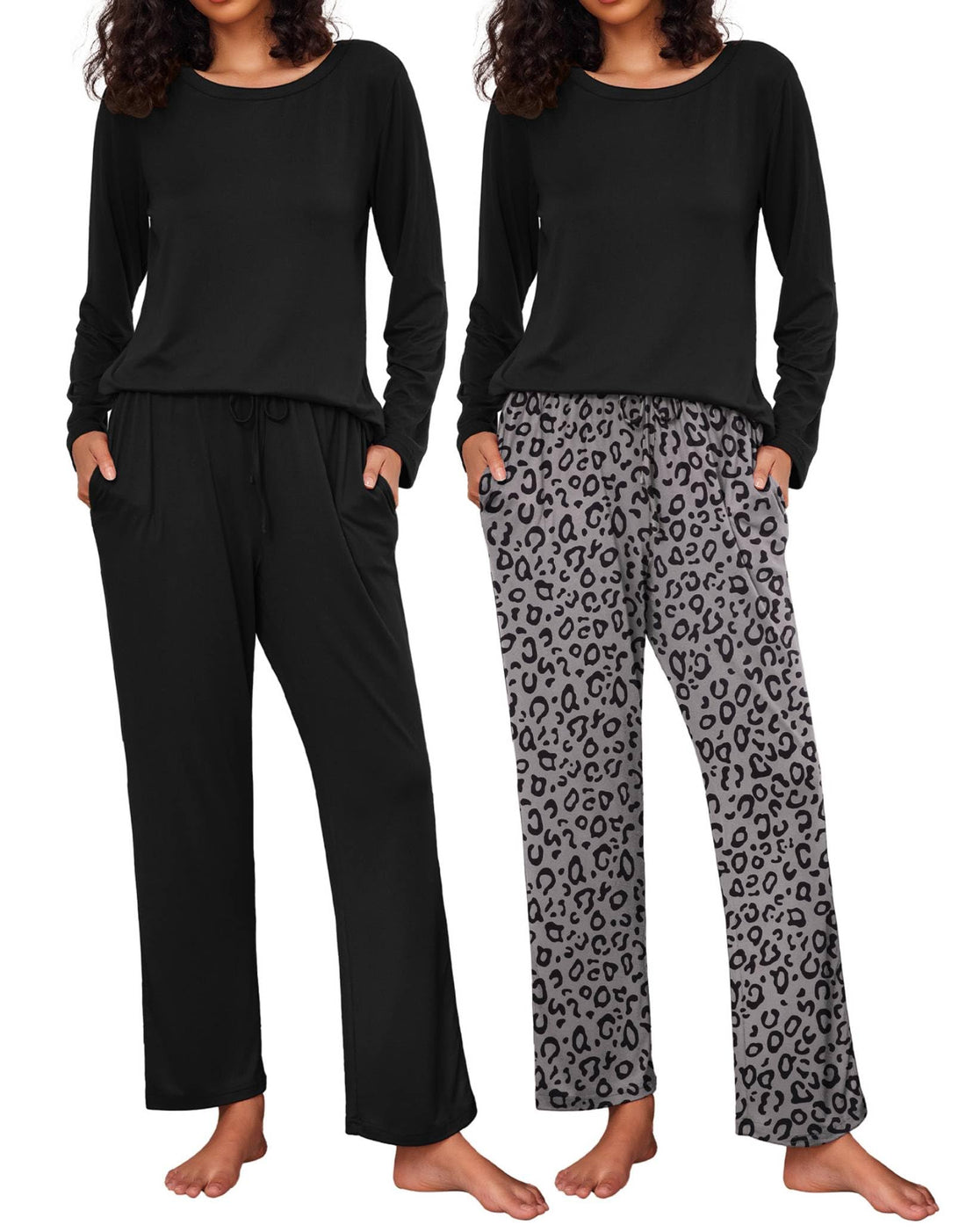 Ekouaer Women's 2 Pack Pajama Sets Long Sleeve Lounge Set Soft Comfy Pjs