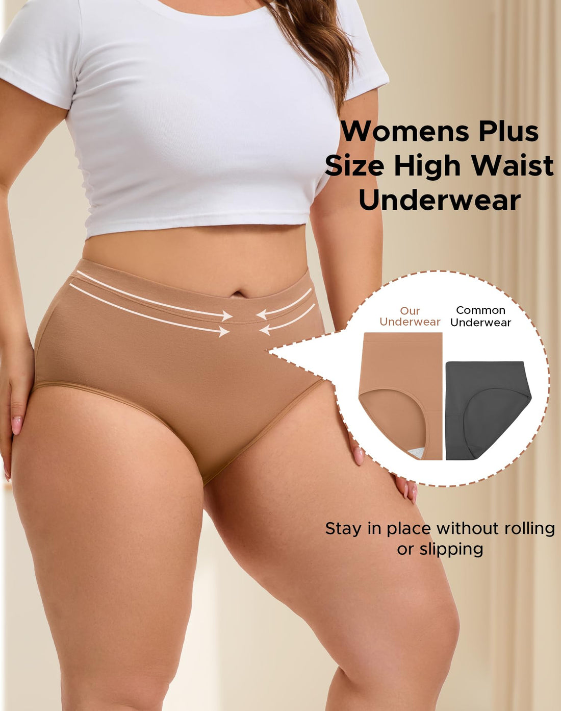 INNERSY Womens Plus Size Underwear High Waisted Cotton Briefs 4-Pack