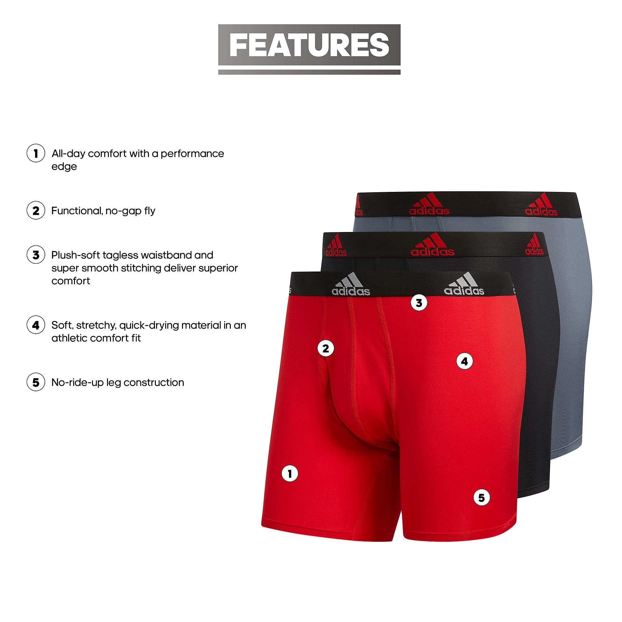 adidas Men's Microfiber Boxer Briefs Underwear (Multipack) Athletic Stretch-Fit