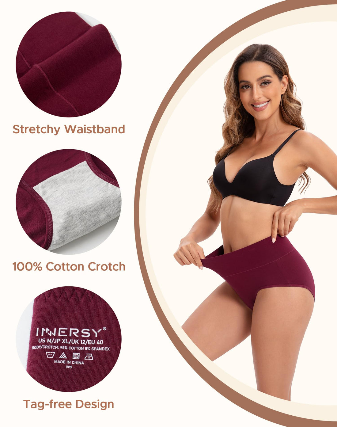 INNERSY Women's High Waisted Underwear Cotton Panties Regular & Plus Size 5-Pack