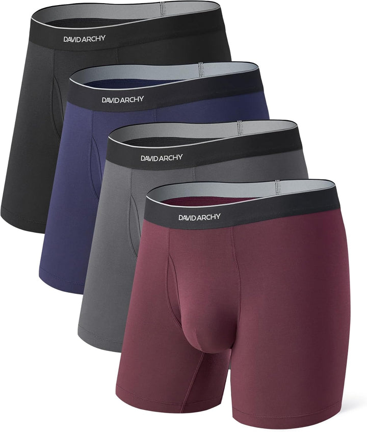 DAVID ARCHY Mens Underwear Breathable Silky Soft Modal Boxer Briefs for Men Pack 4, Wide Waistband No Ride Up