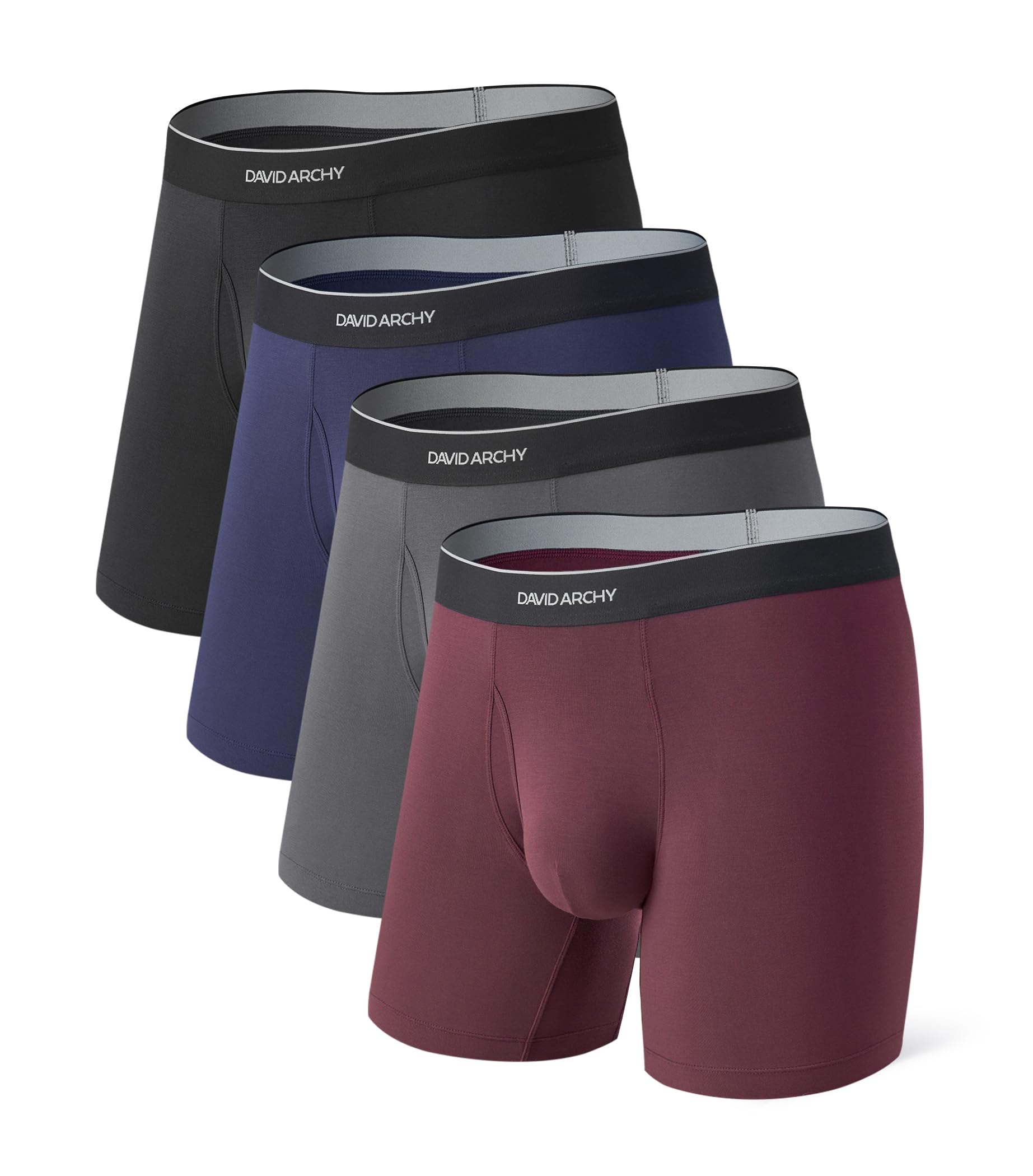 DAVID ARCHY Mens Underwear Breathable Silky Soft Modal Boxer Briefs for Men Pack 4, Wide Waistband No Ride Up