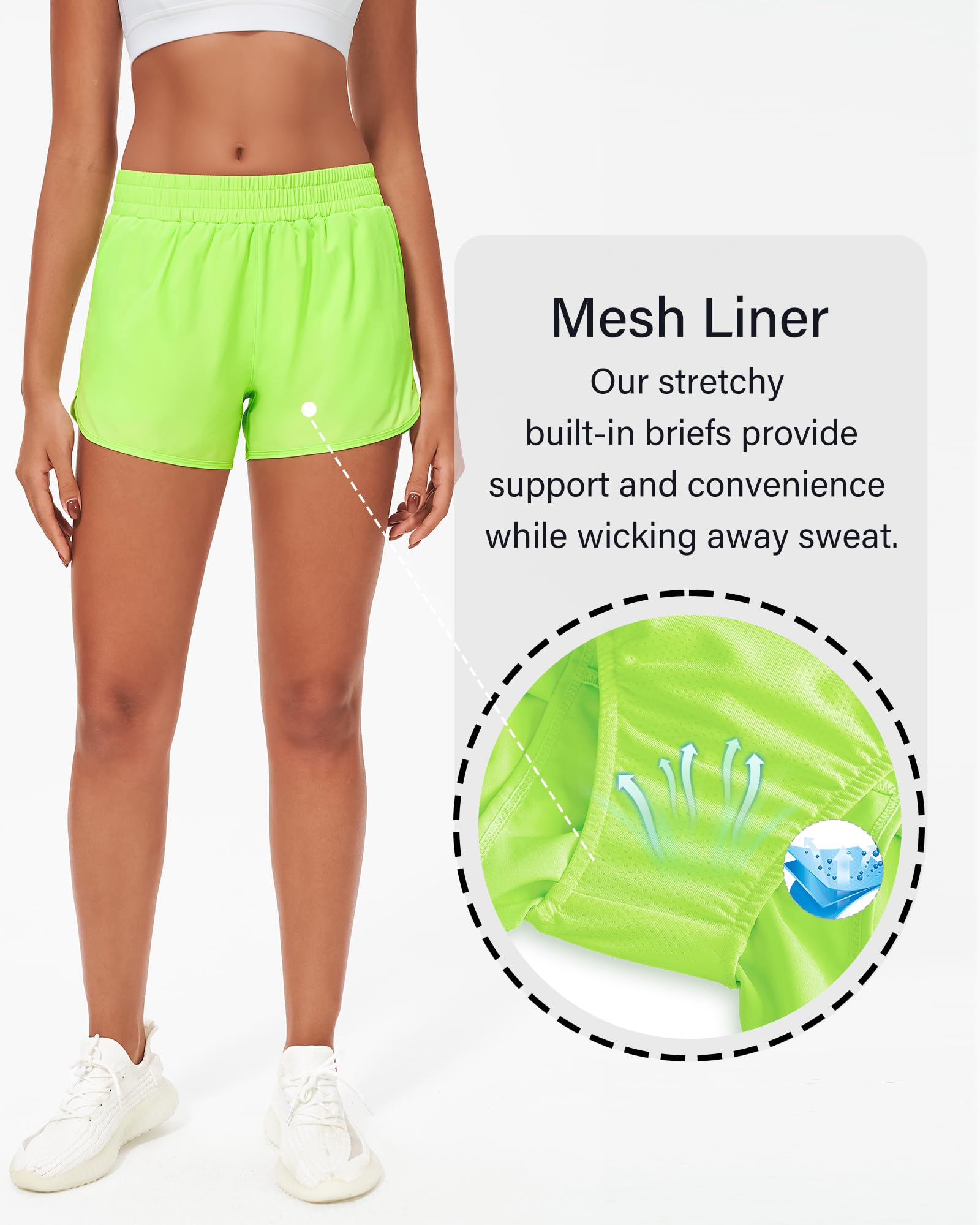 Stelle Womens 3" Running Shorts Mesh Liner High Waisted Workout Shorts Quick Dry Dolphin Athletic Shorts with Pockets