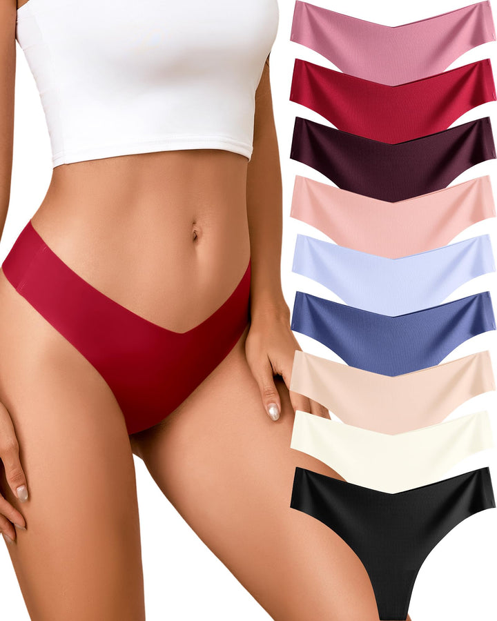 Take Talk Underwear Womens 9 Pack Seamless Thongs No Show Workout Panties | V-waisted Invisible Sexy Tangas,Lingerie for Women,for Workout Sets for Women,for Fitness Clothing,for Gym,Yoga,Running