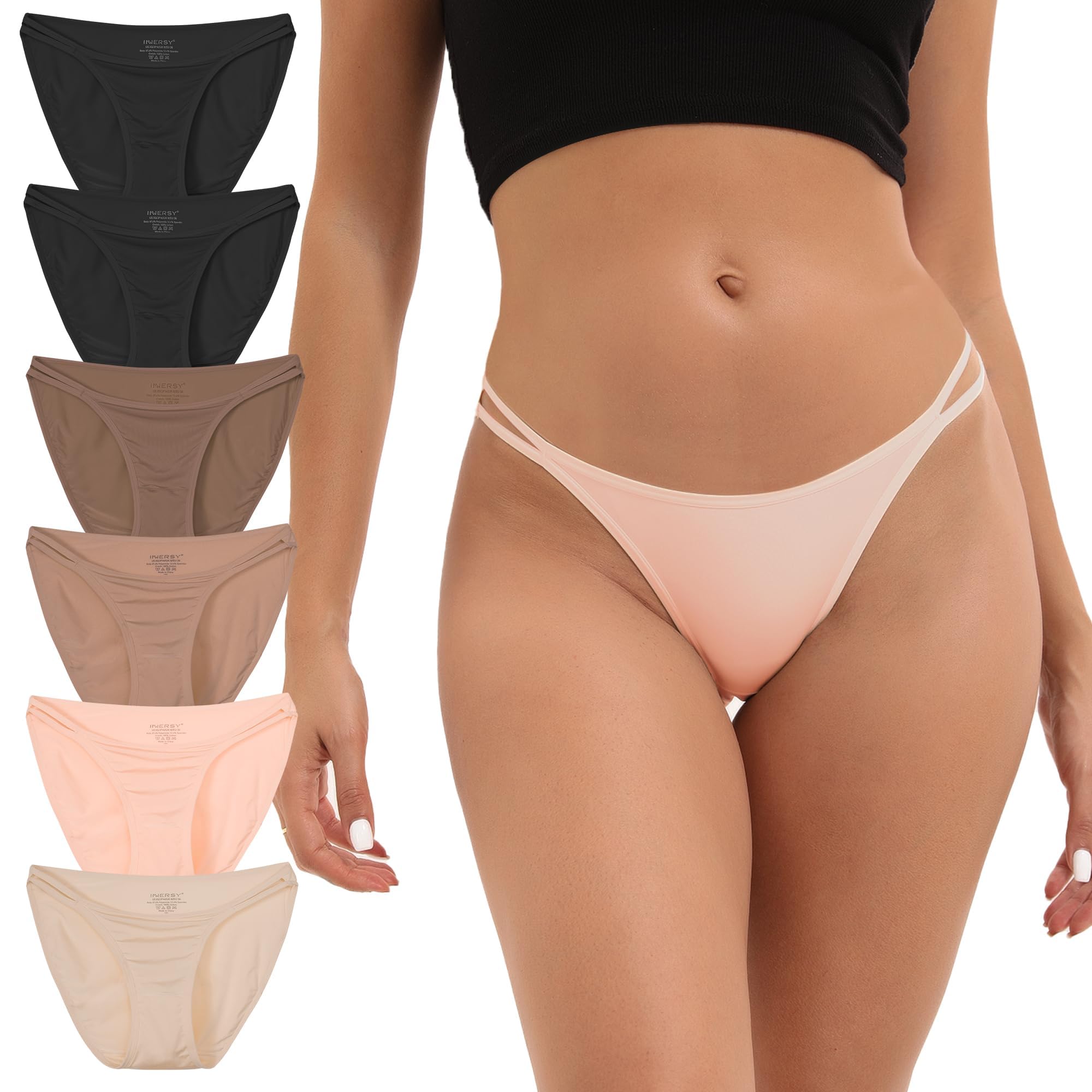 INNERSY Women's String Bikini Panties Cheeky Underwear 6-Pack