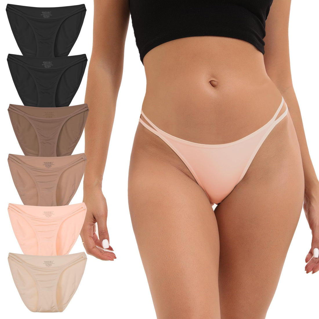 INNERSY Women's String Bikini Panties Cheeky Underwear 6-Pack