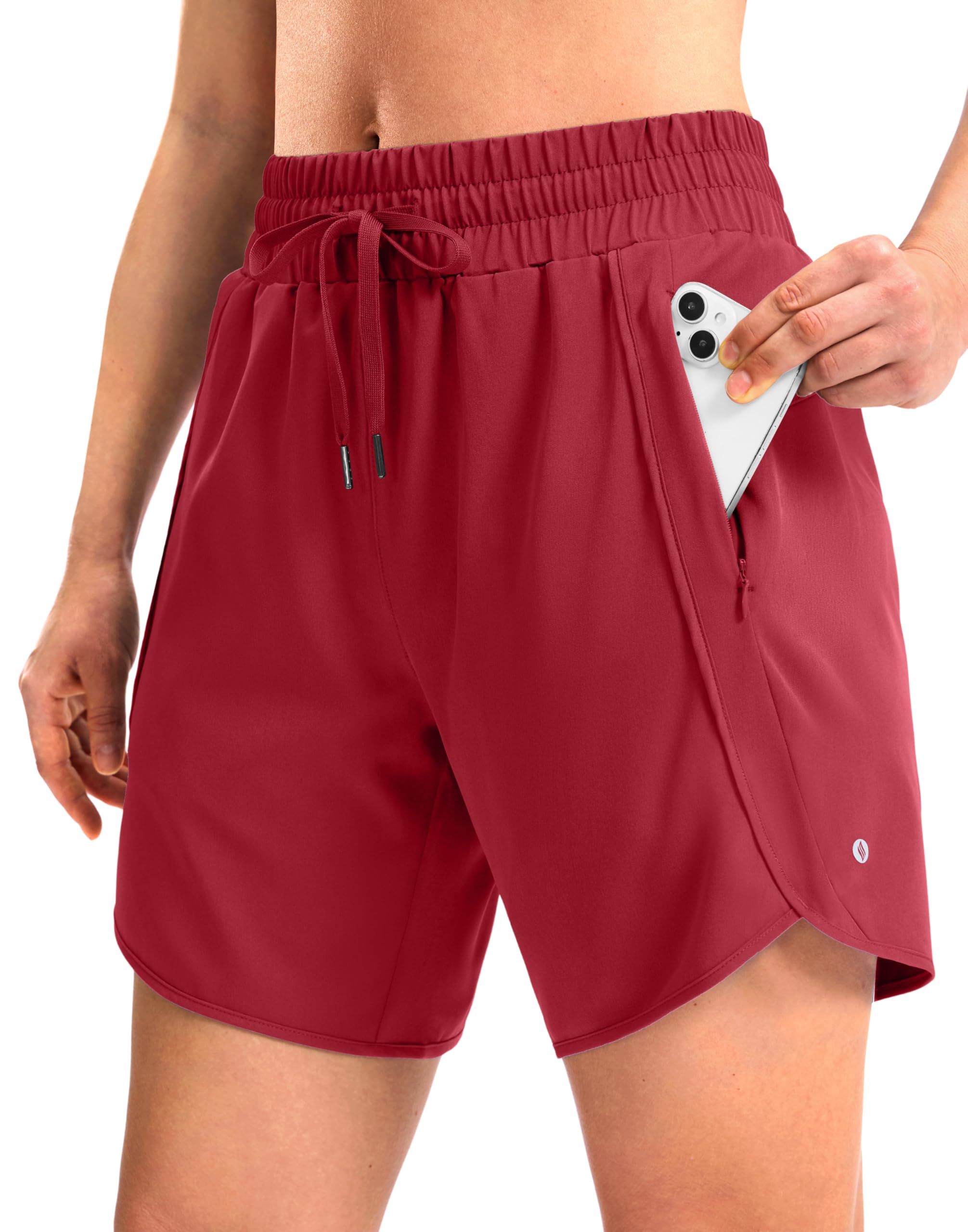 SANTINY Women's 3.5''/5''/7'' Athletic Gym Running Shorts Zipper Pockets | No Liner, High Waisted, Quick Dry, Lightweight, Workout, Shorts for Women