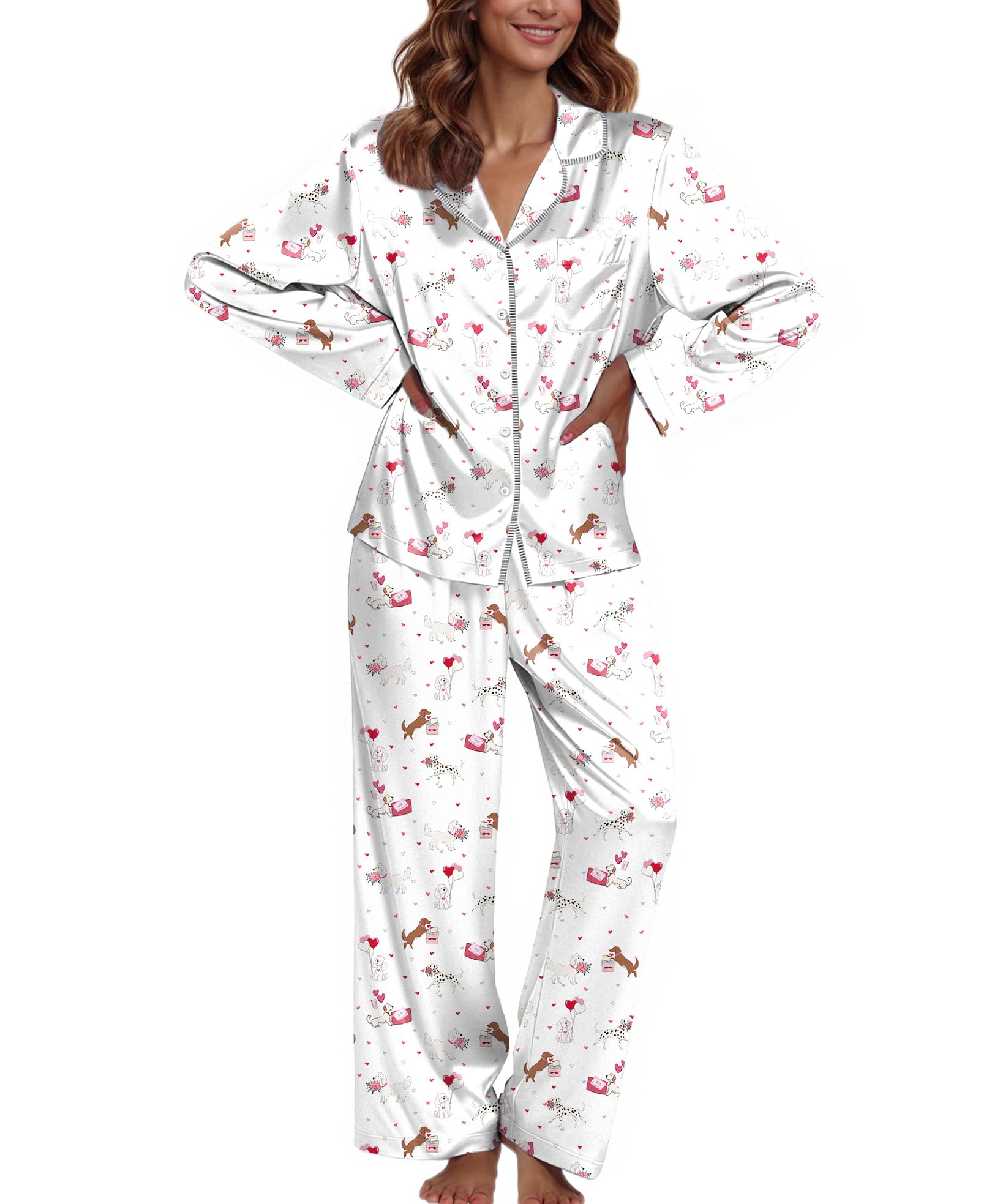 Ekouaer Pajamas For Women Silk Pjs Long Sleeve Button Down Lounge Sets