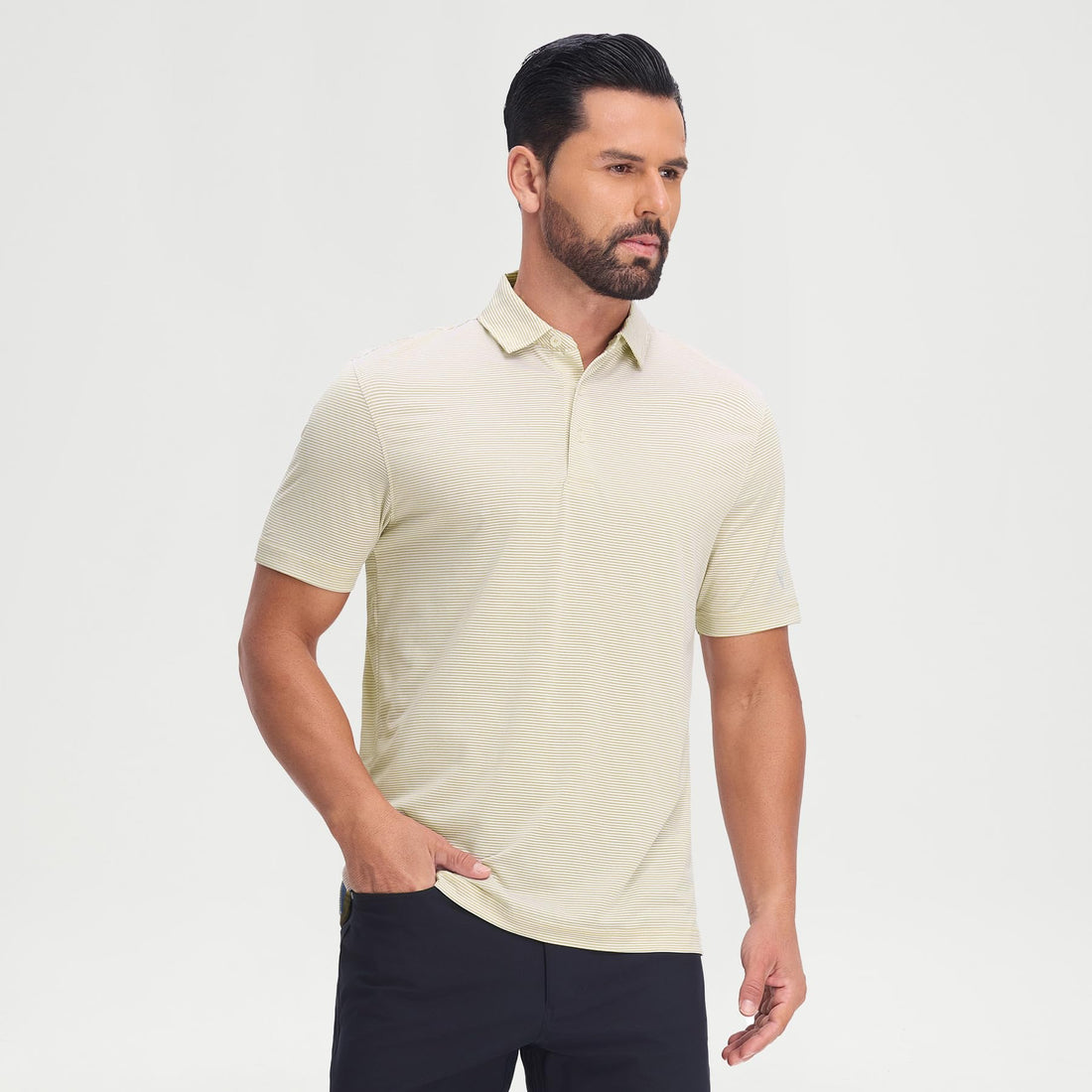 M MAELREG Men's Jacquard Stripe Golf Shirts Quick Dry Performance Short Sleeve Moisture Wicking Polo Shirt for Men