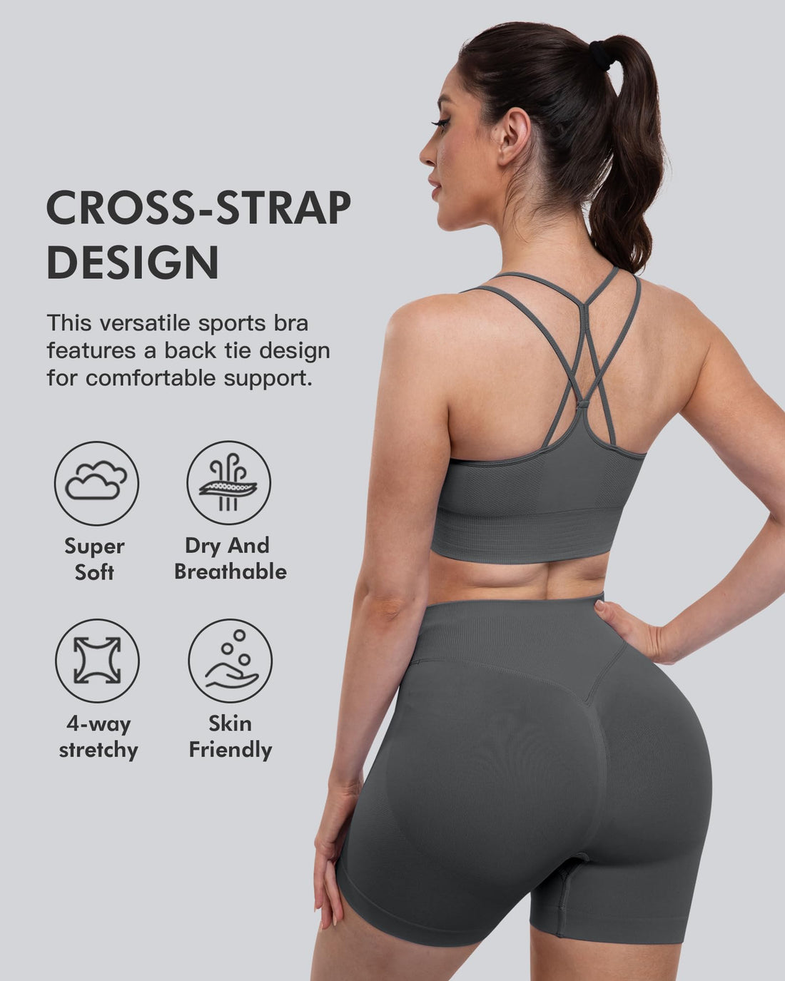 CHRLEISURE Sports Bras for Women, 4 Packs Padded High Support Workout Yoga Seamless Criss-Cross Racerback Bras